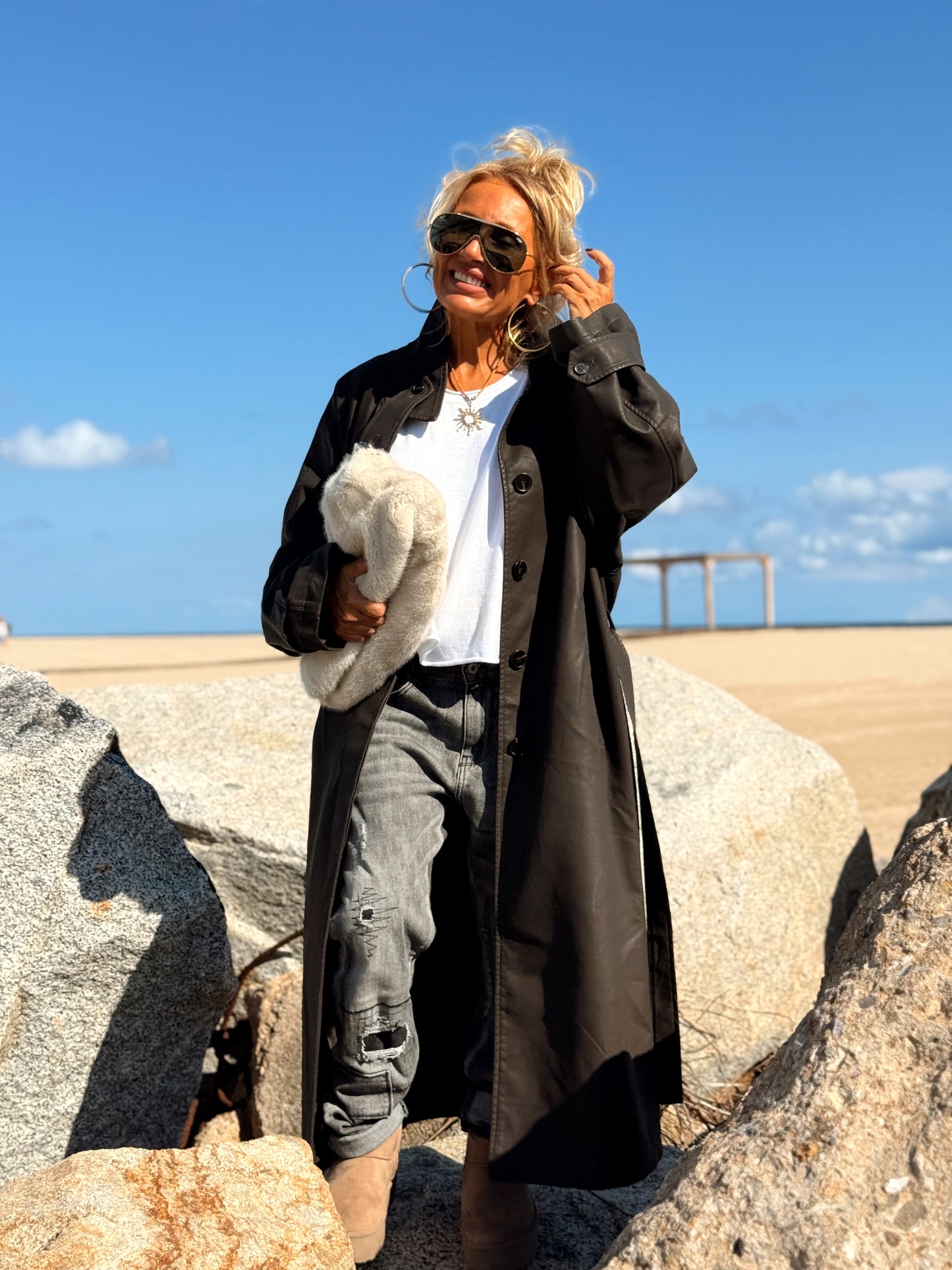 CHAQUETA LARGA POLIPIEL MULTICOLOR