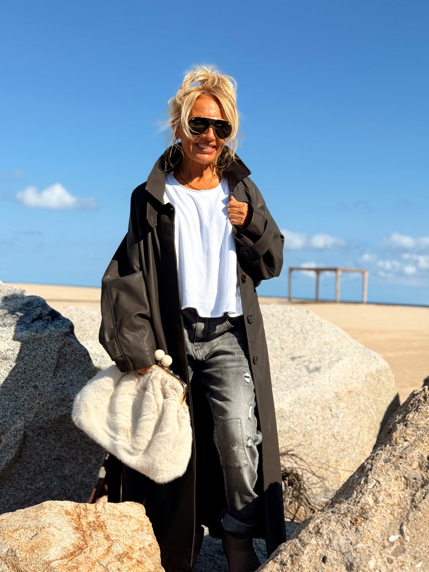 CHAQUETA LARGA POLIPIEL MULTICOLOR