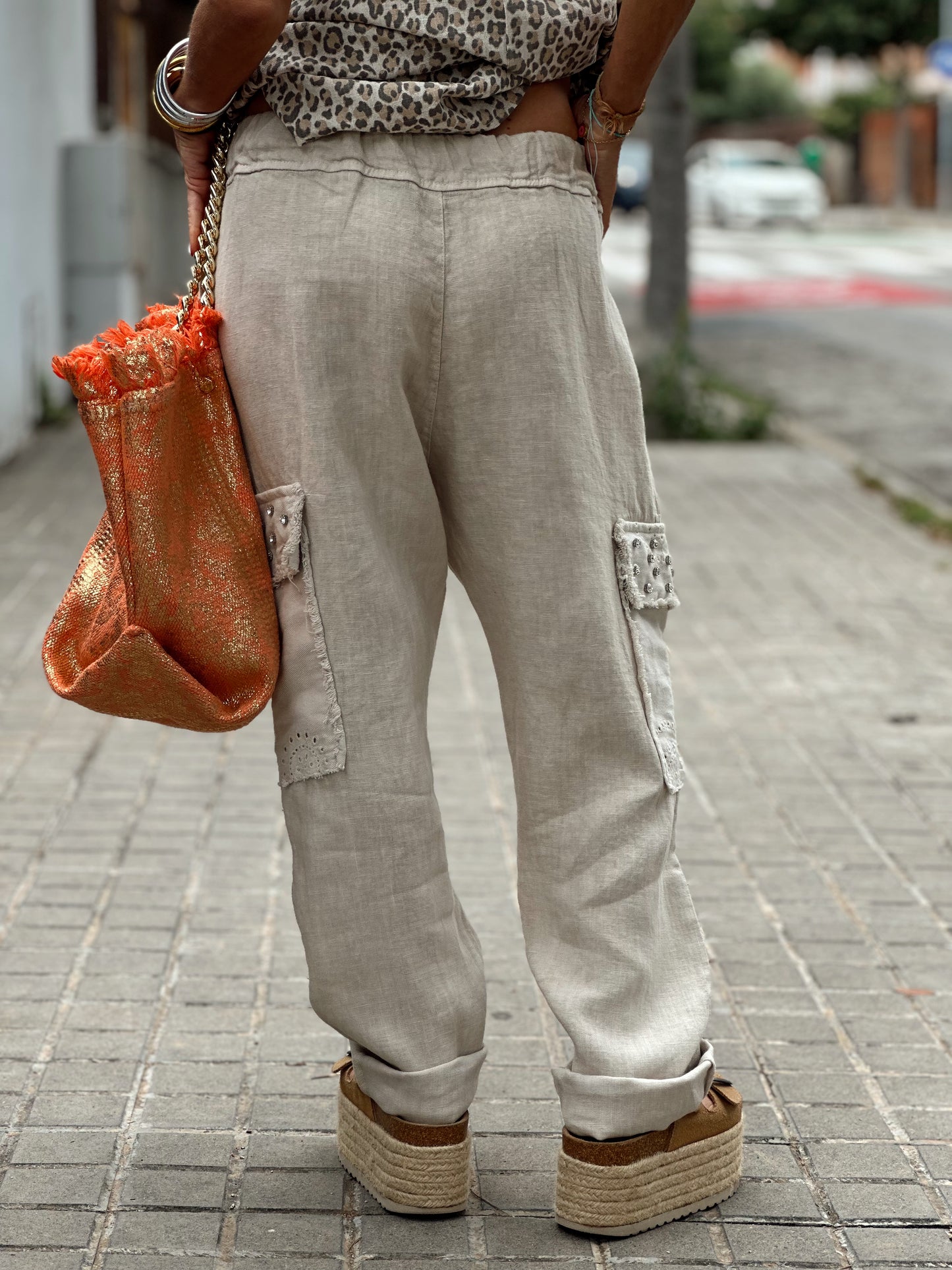 PANTALON CON LENTEJUELAS CON BOLSILLO ST-TROPEZ BEIGE