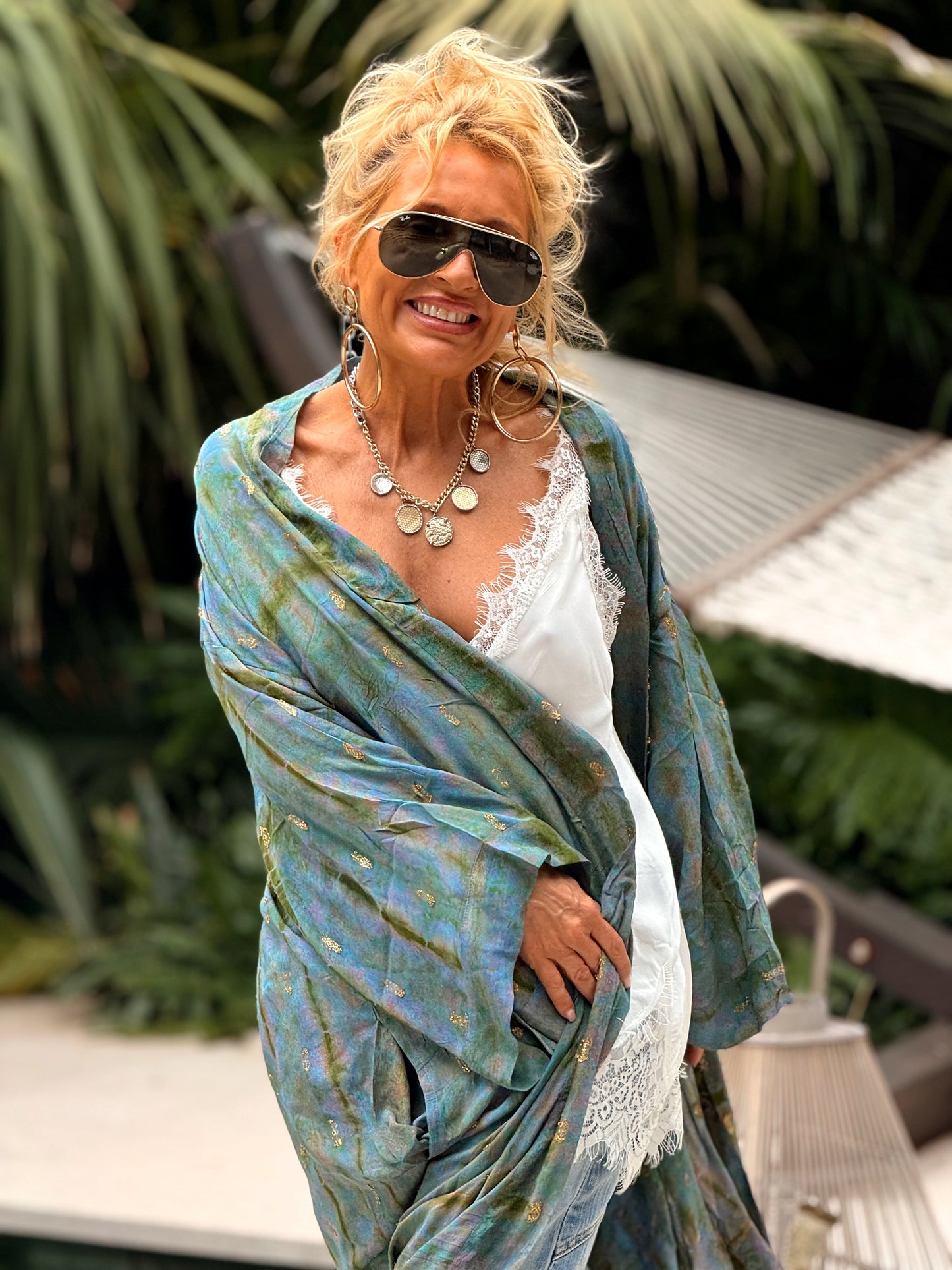 KIMONO ESTAMPADO MANGA 3/4 CREPE DE SEDA MULTICOLOR