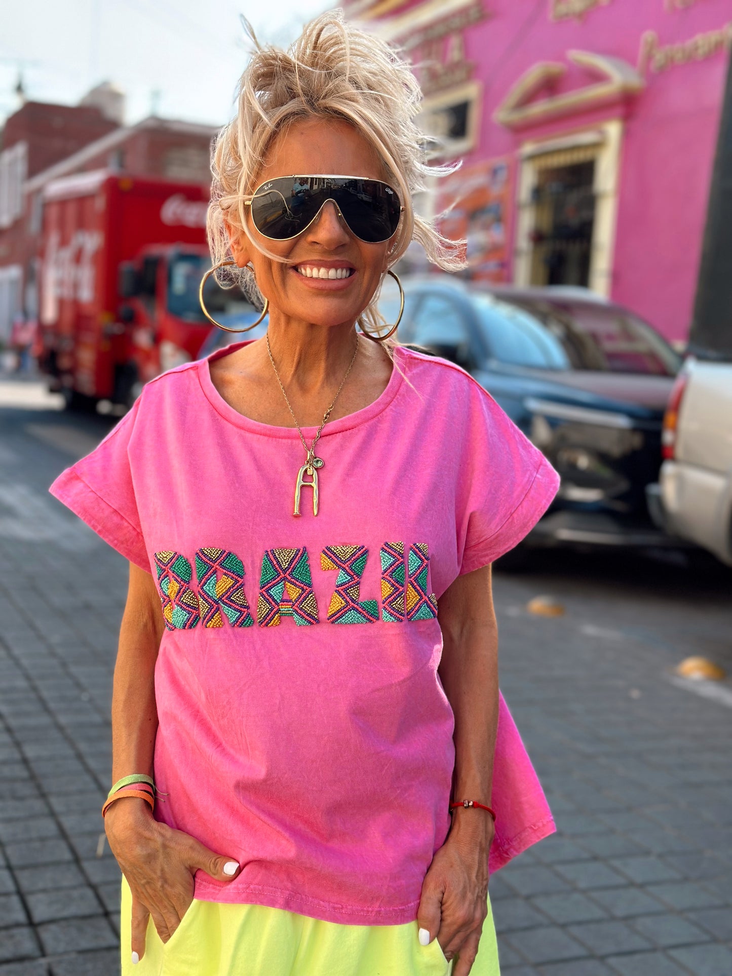 CAMISETA BRAZIL FUCSIA