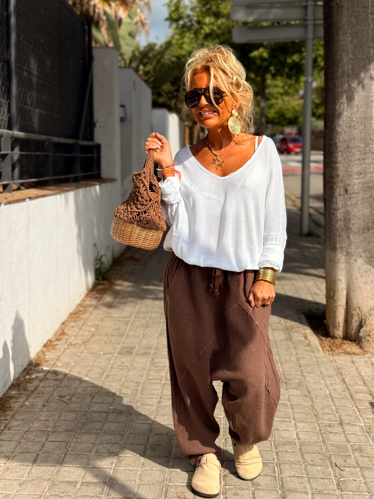 PANTALON BAGGY OVERSIZE LINO FLORENT MARRON