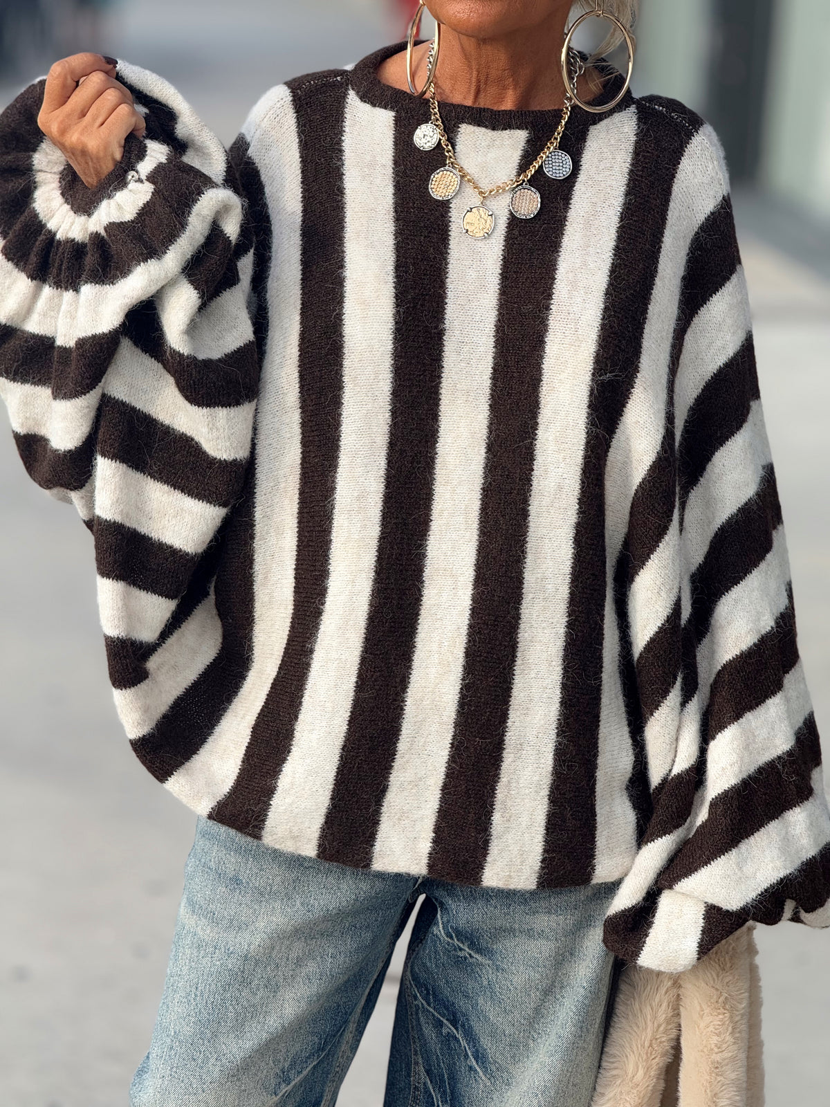 JERSEY OVERSIZE RAYAS MARRÓN