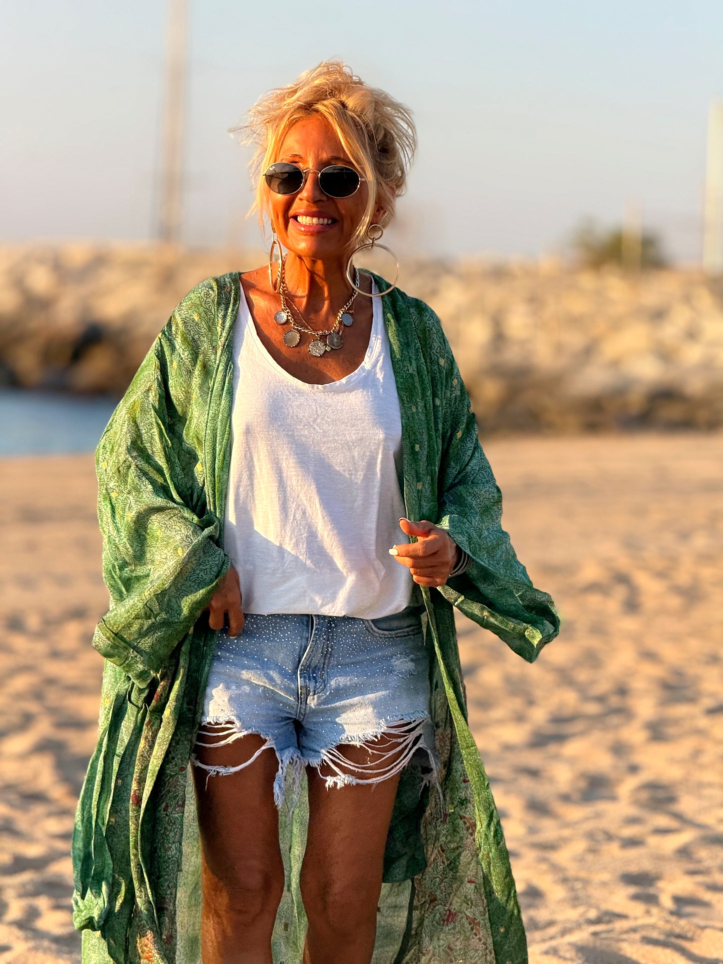 KIMONO ESTAMPADO MANGA LARGA CREPE DE SEDA MULTICOLOR