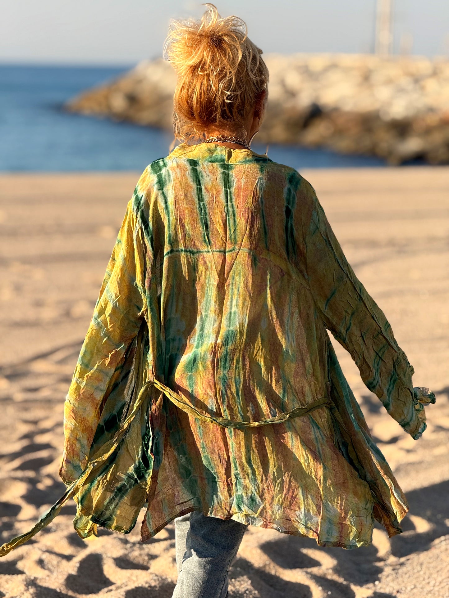 KIMONO CORTO ESTAMPADO MANGA LARGA CREPE DE SEDA MULTICOLOR