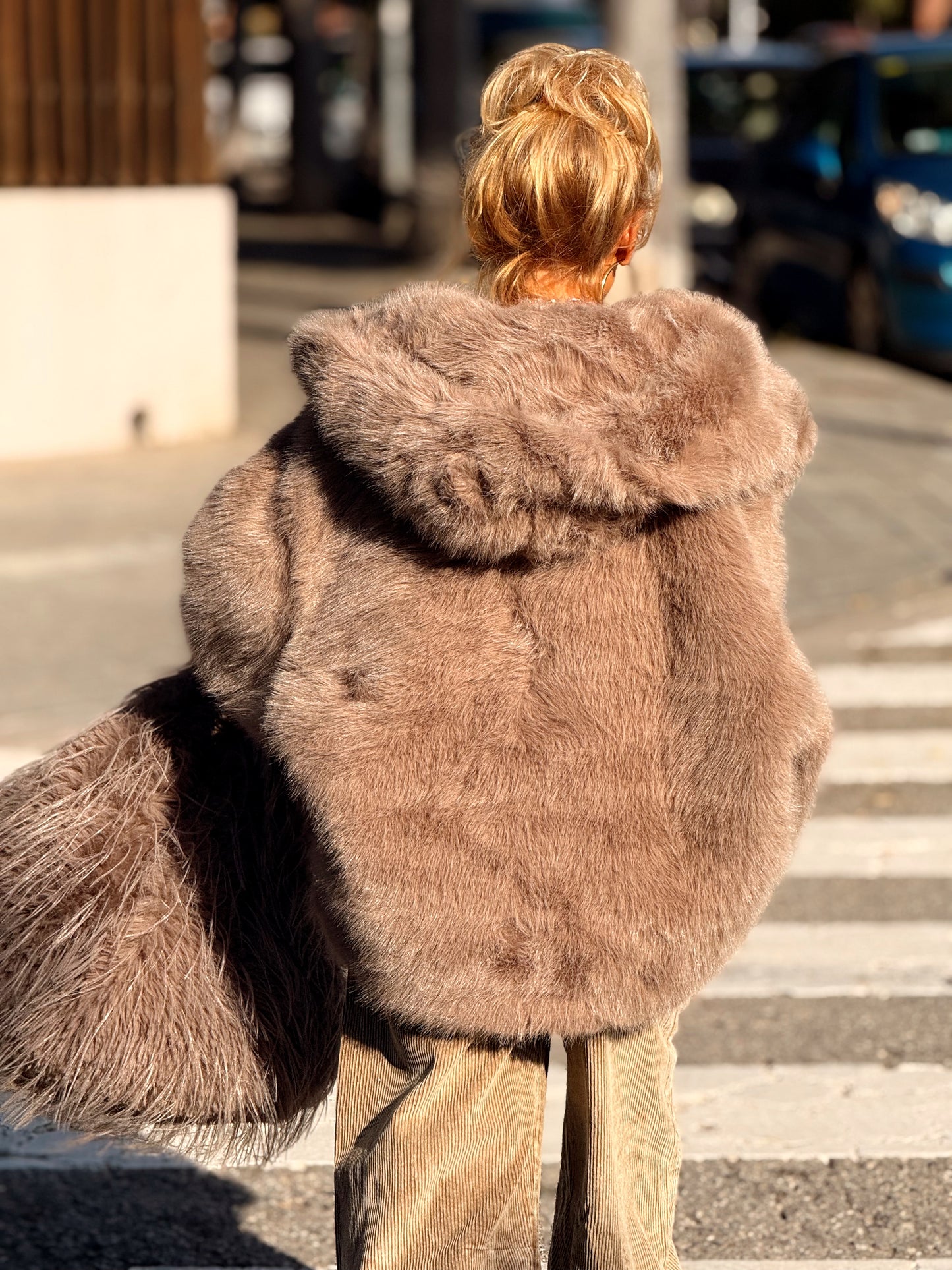 CHAQUETA CON CAPUCHA PELO SINTÉTICO MULTICOLOR
