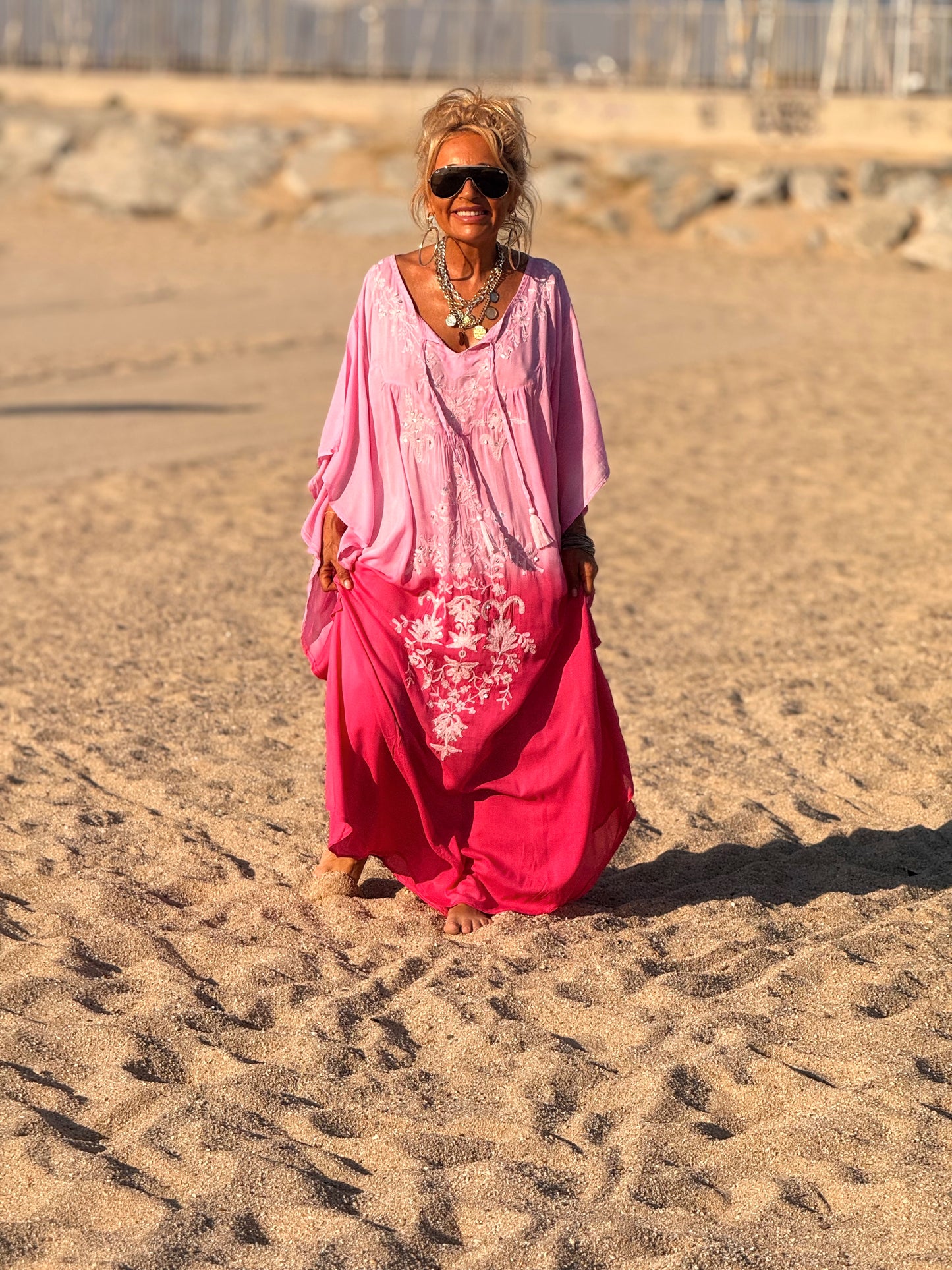 VESTIDO KAFTAN MALLORCA FRAMBUESA