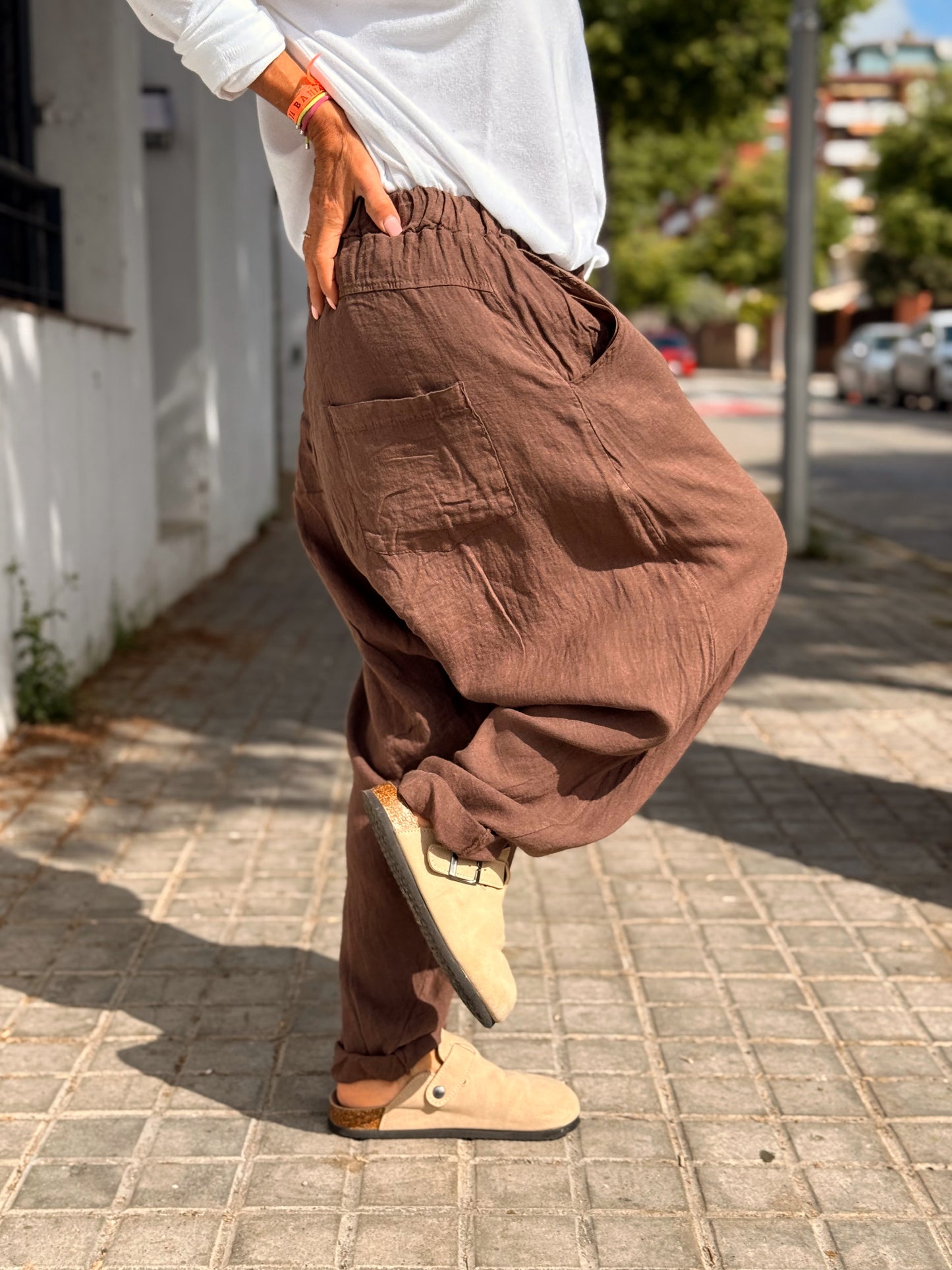 PANTALON BAGGY OVERSIZE LINO FLORENT MARRON