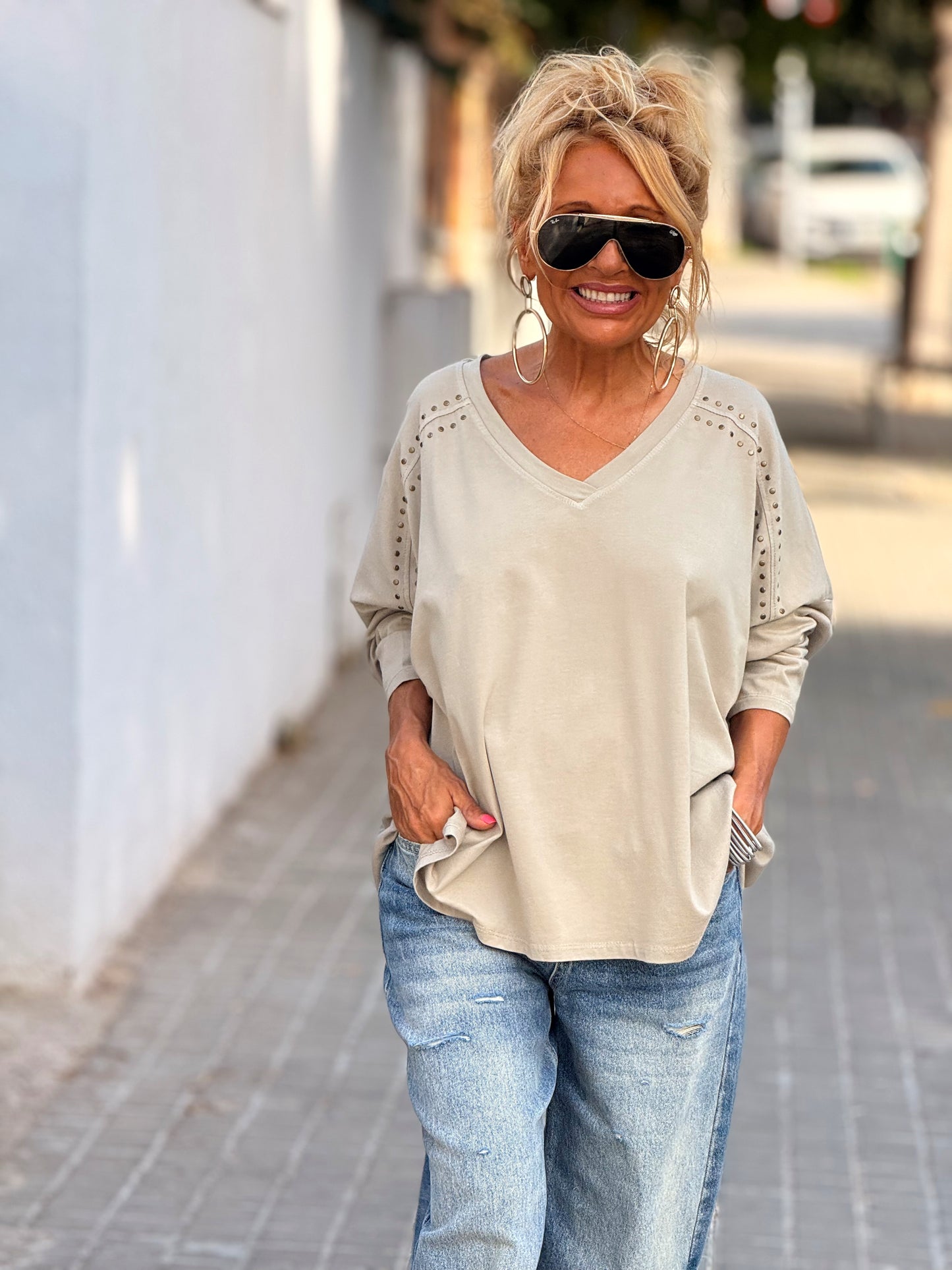 CAMISETA TACHAS CARMEN BEIGE