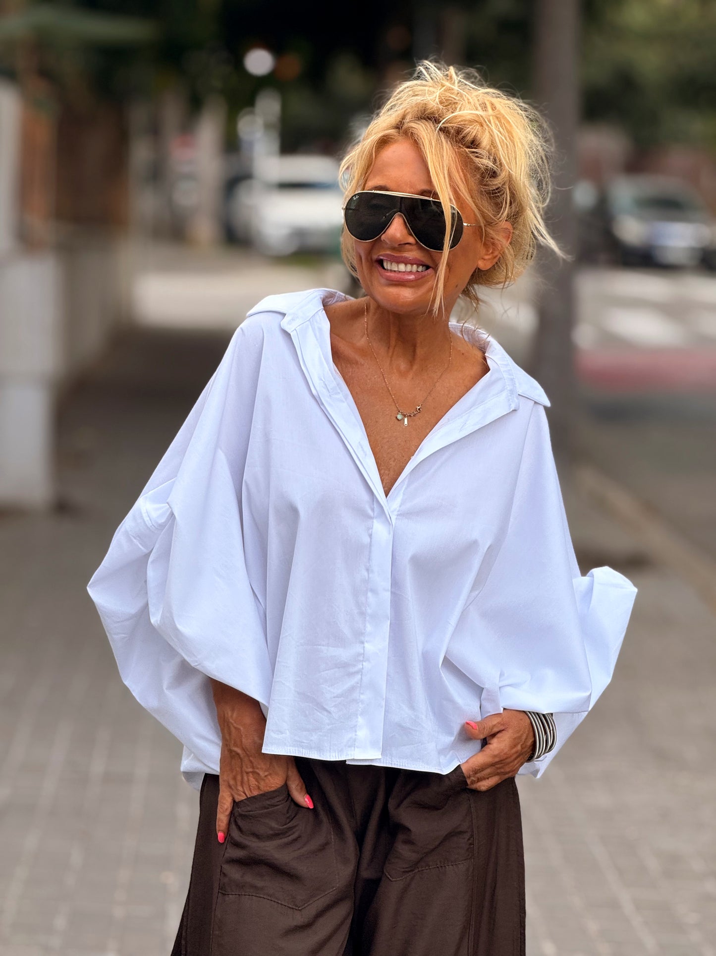 CAMISA CORTA CON BOTON MANGA BLANCO