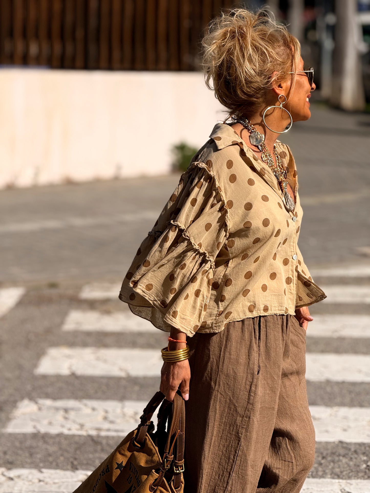 CAMISA CORTA LUNARES MULTICOLOR