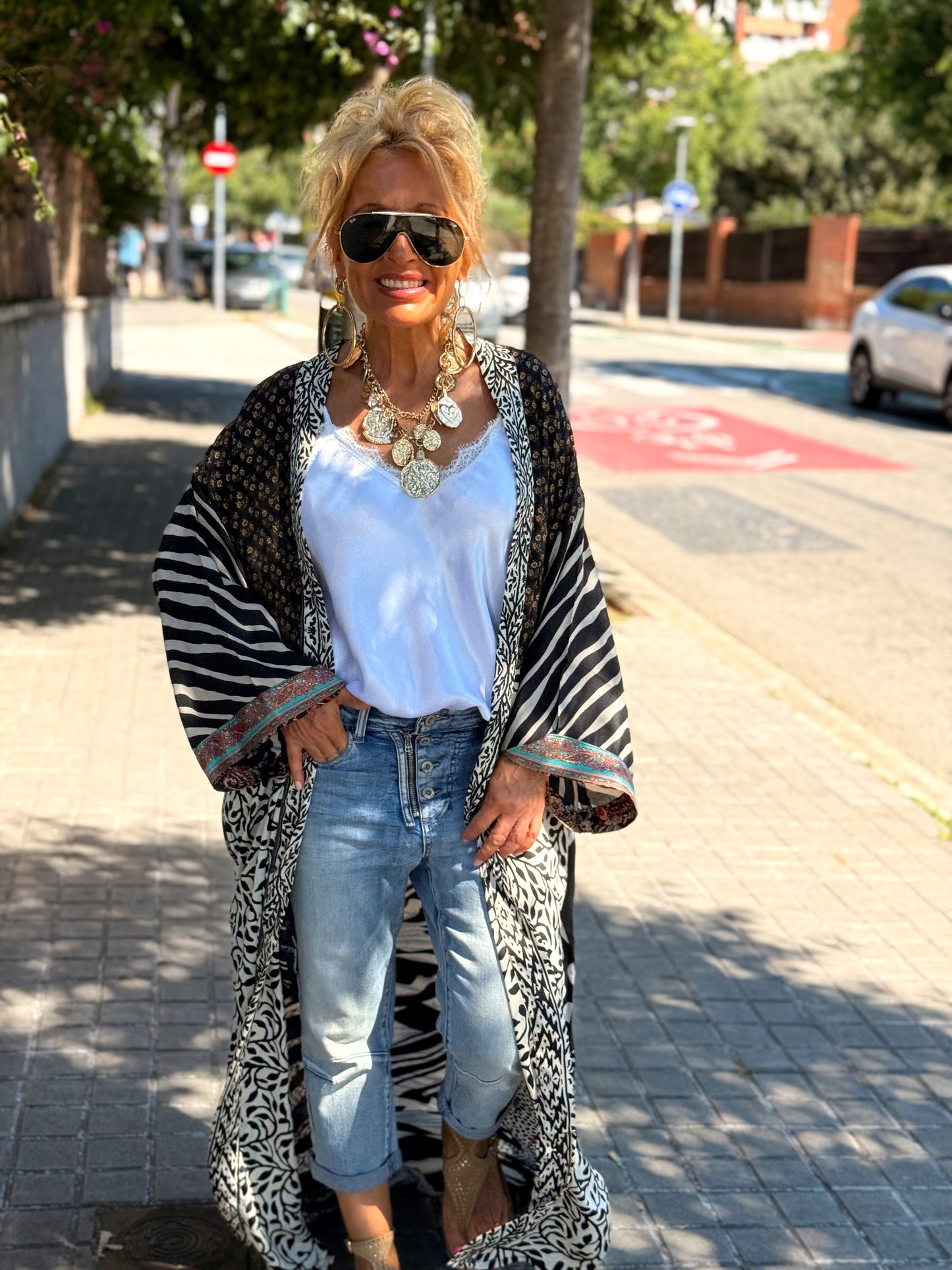 KIMONO ESTAMPADO MANGA 3/4 MULTICOLOR