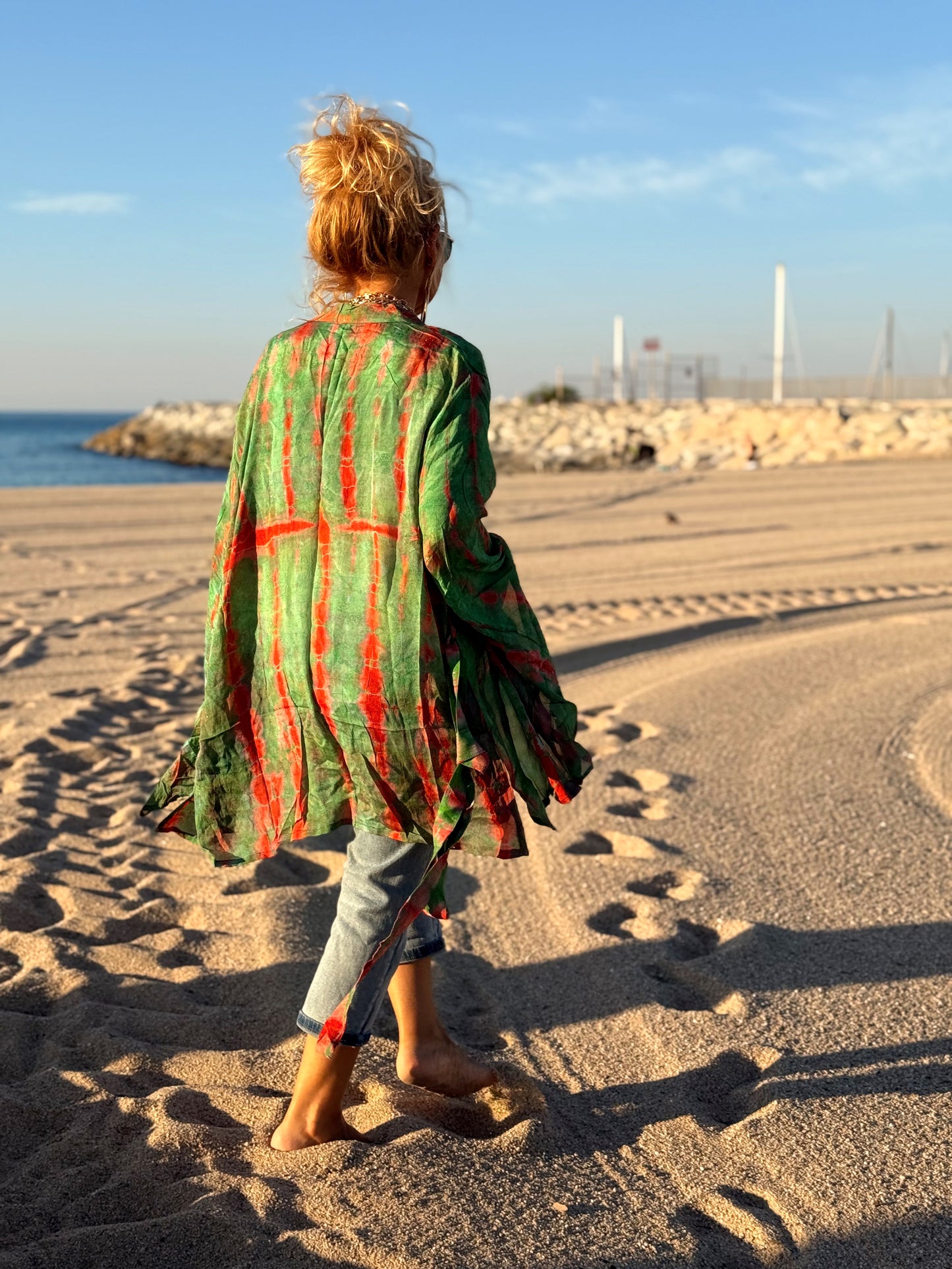 KIMONO CORTO ESTAMPADO MANGA LARGA CREPE DE SEDA MULTICOLOR