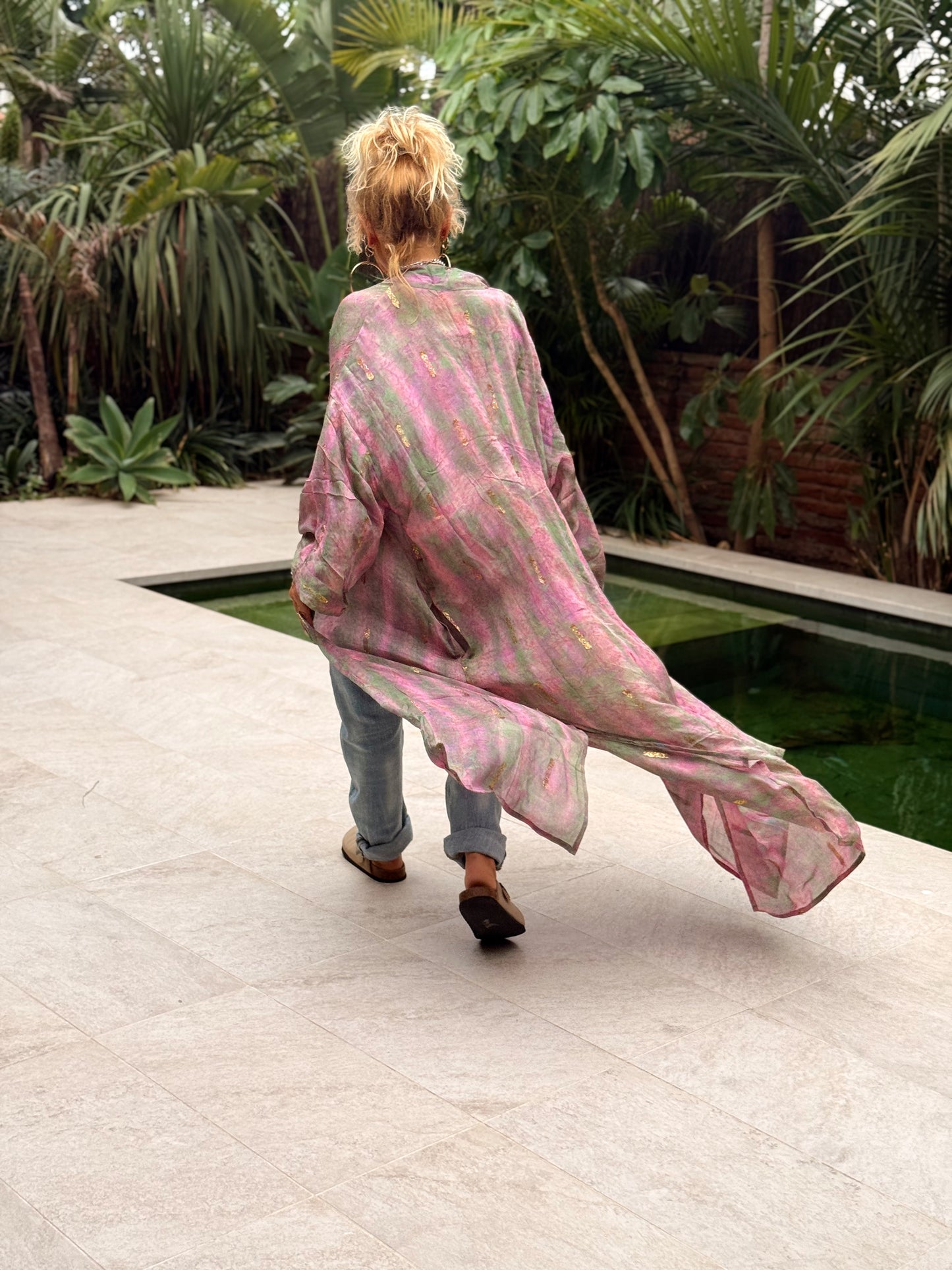 KIMONO ESTAMPADO MANGA 3/4 CREPE DE SEDA MULTICOLOR