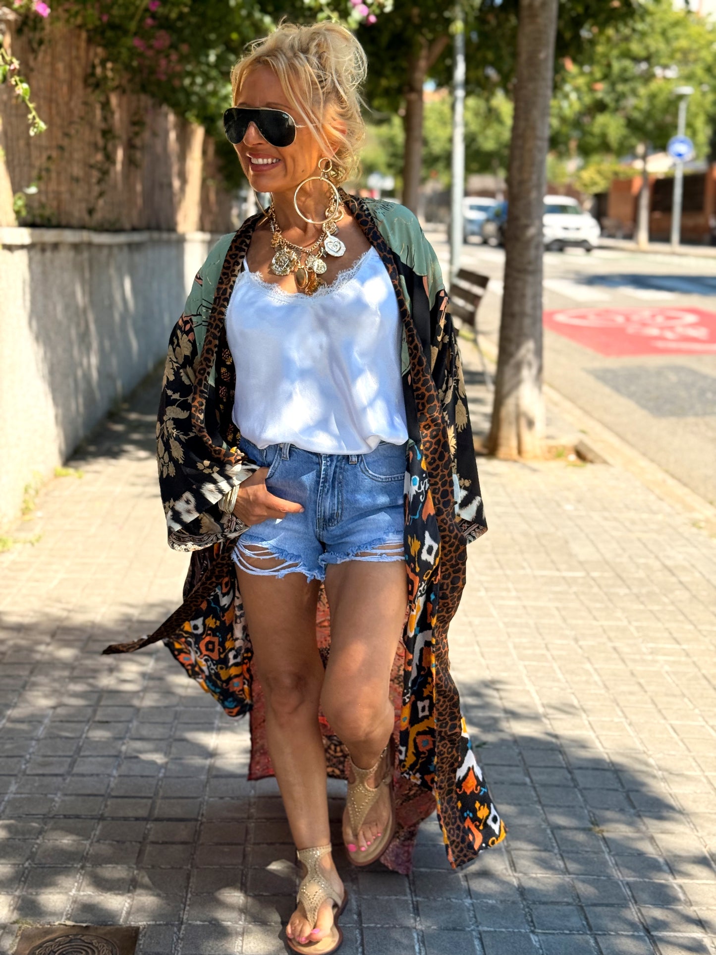 KIMONO ESTAMPADO MANGA 3/4 MULTICOLOR