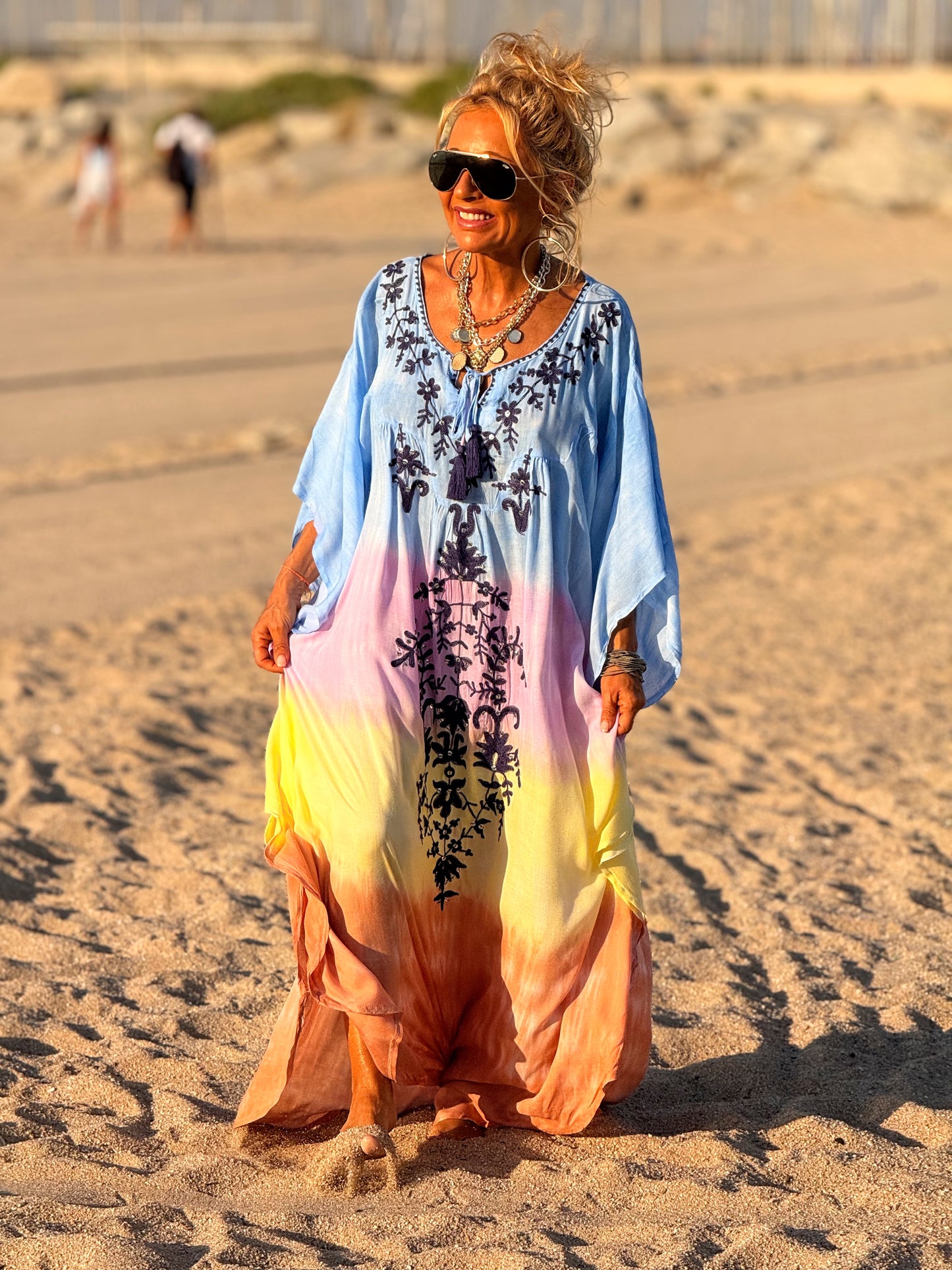 VESTIDO KAFTAN SUPER OVERSIZE IBIZA CELESTE