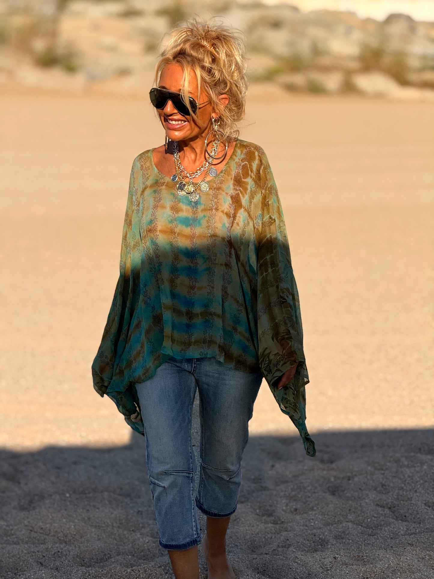 BLUSA-CAPA ESTAMPADO CREPE DE SEDA INDY MULTICOLOR