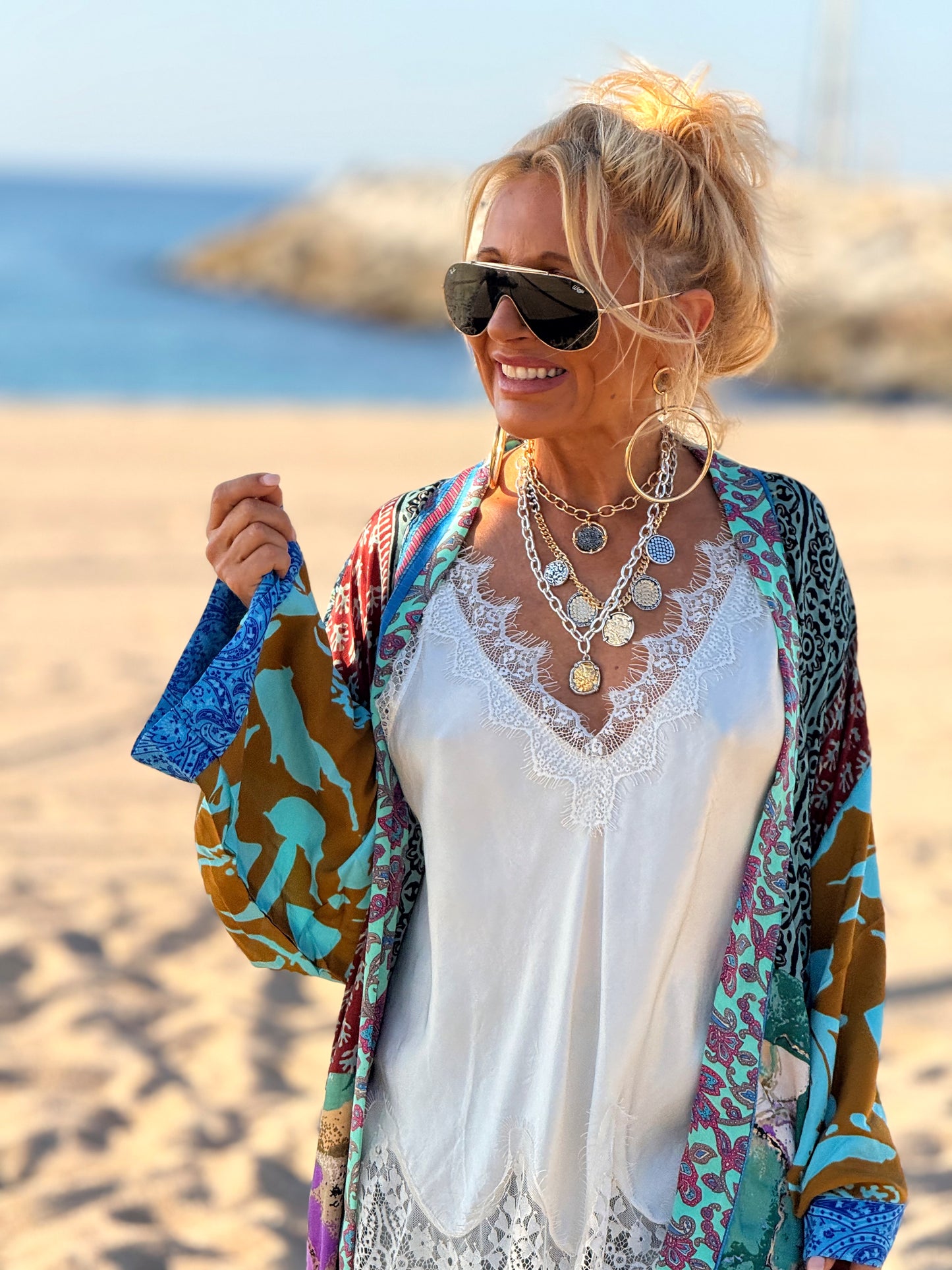 KIMONO ESTAMPADO MANGA 3/4 MULTICOLOR