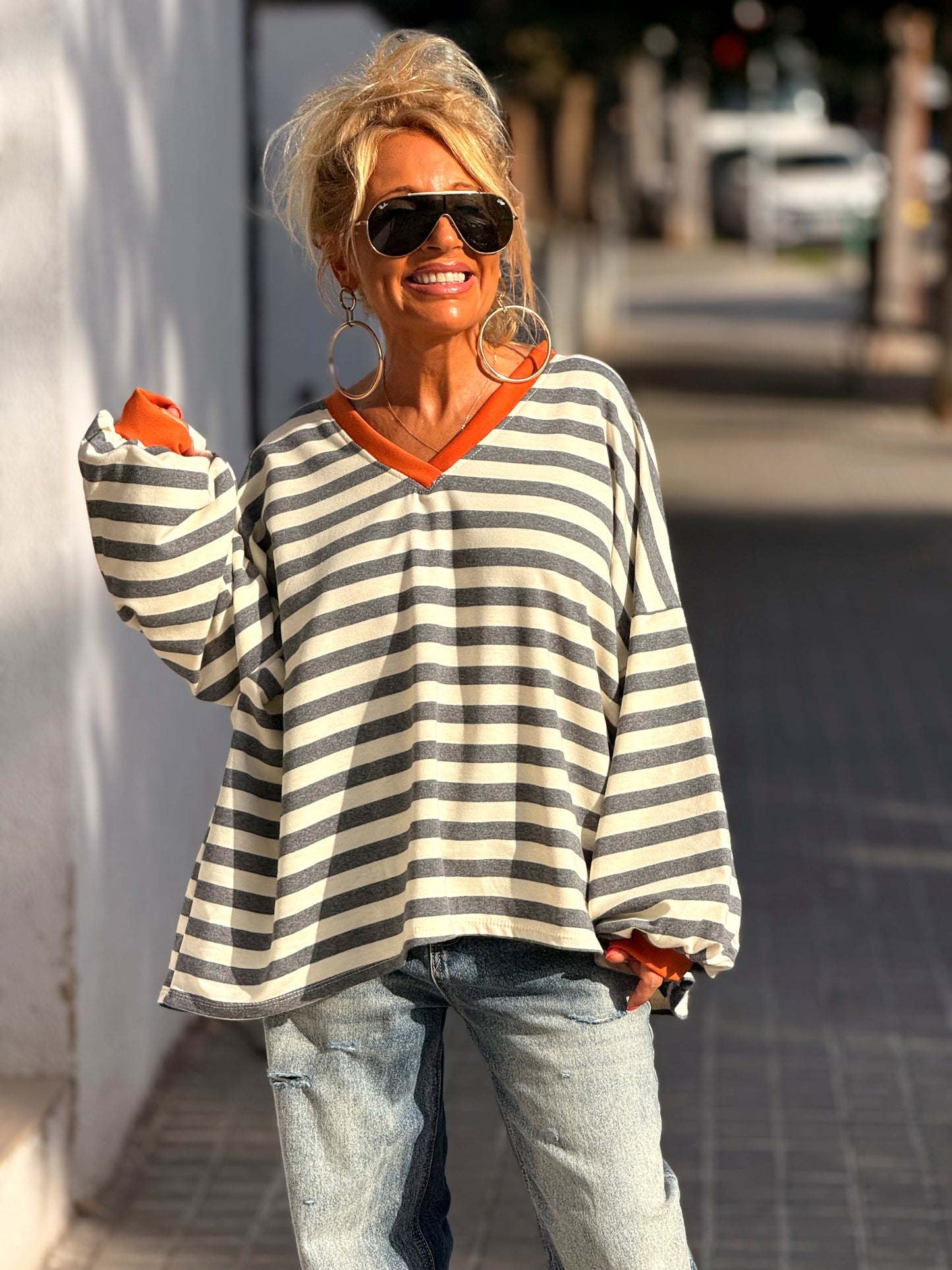 SUDADERA RAYAS GRIS