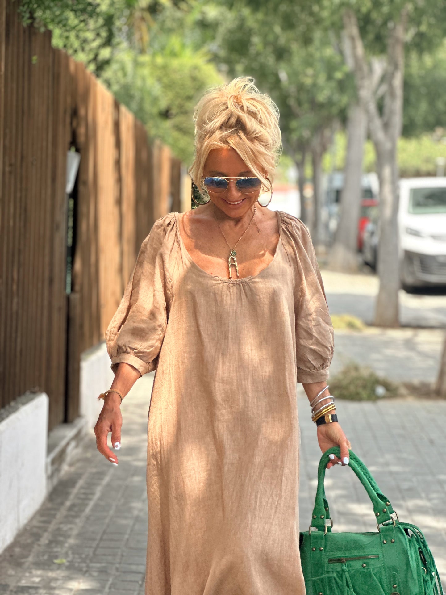 VESTIDO LINO SUNDY CAMEL