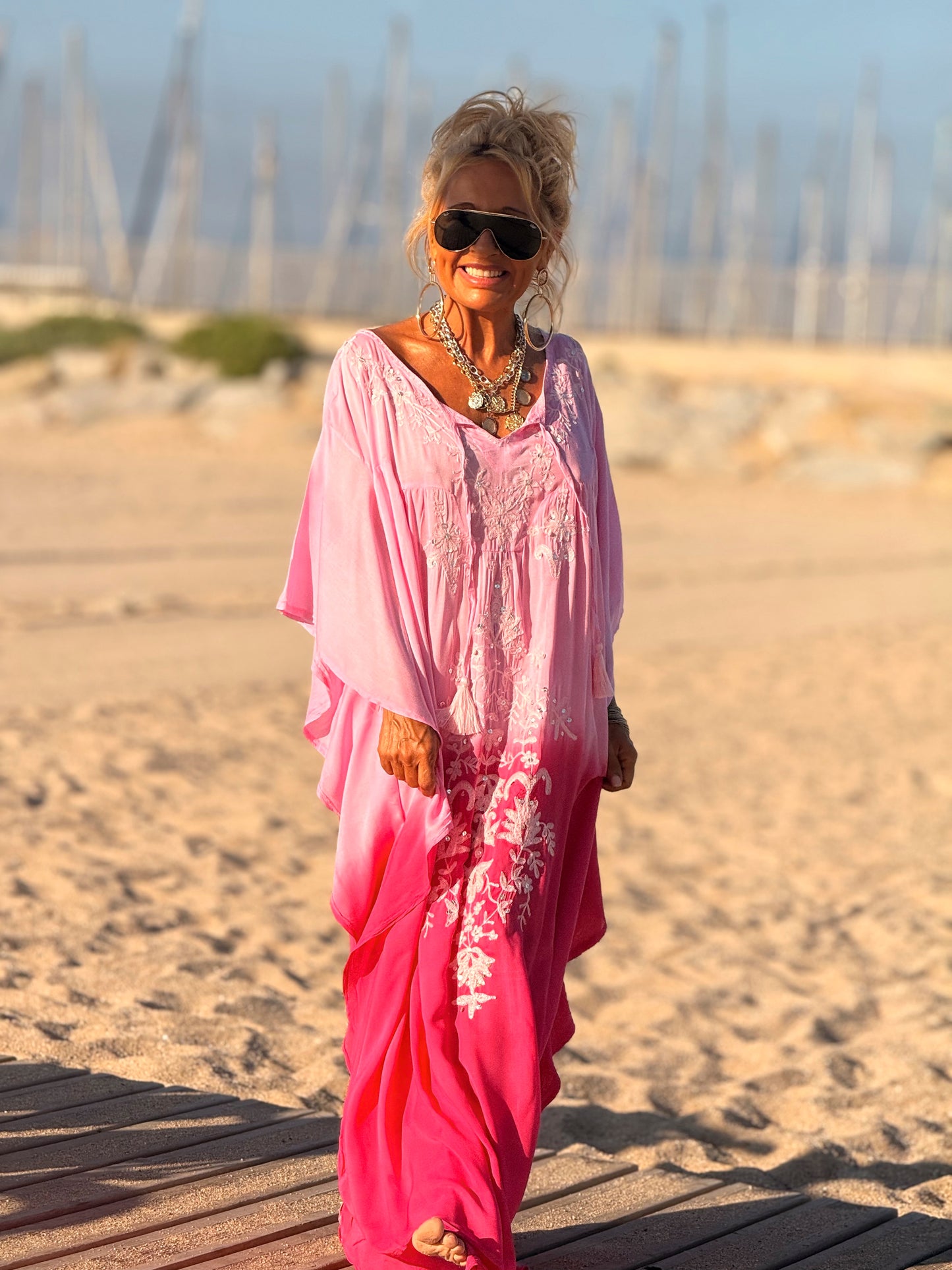 VESTIDO KAFTAN MALLORCA FRAMBUESA