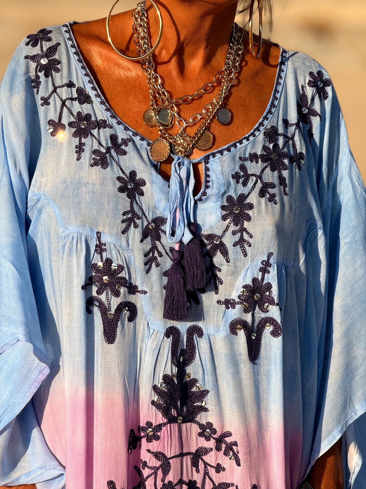 VESTIDO KAFTAN SUPER OVERSIZE IBIZA CELESTE