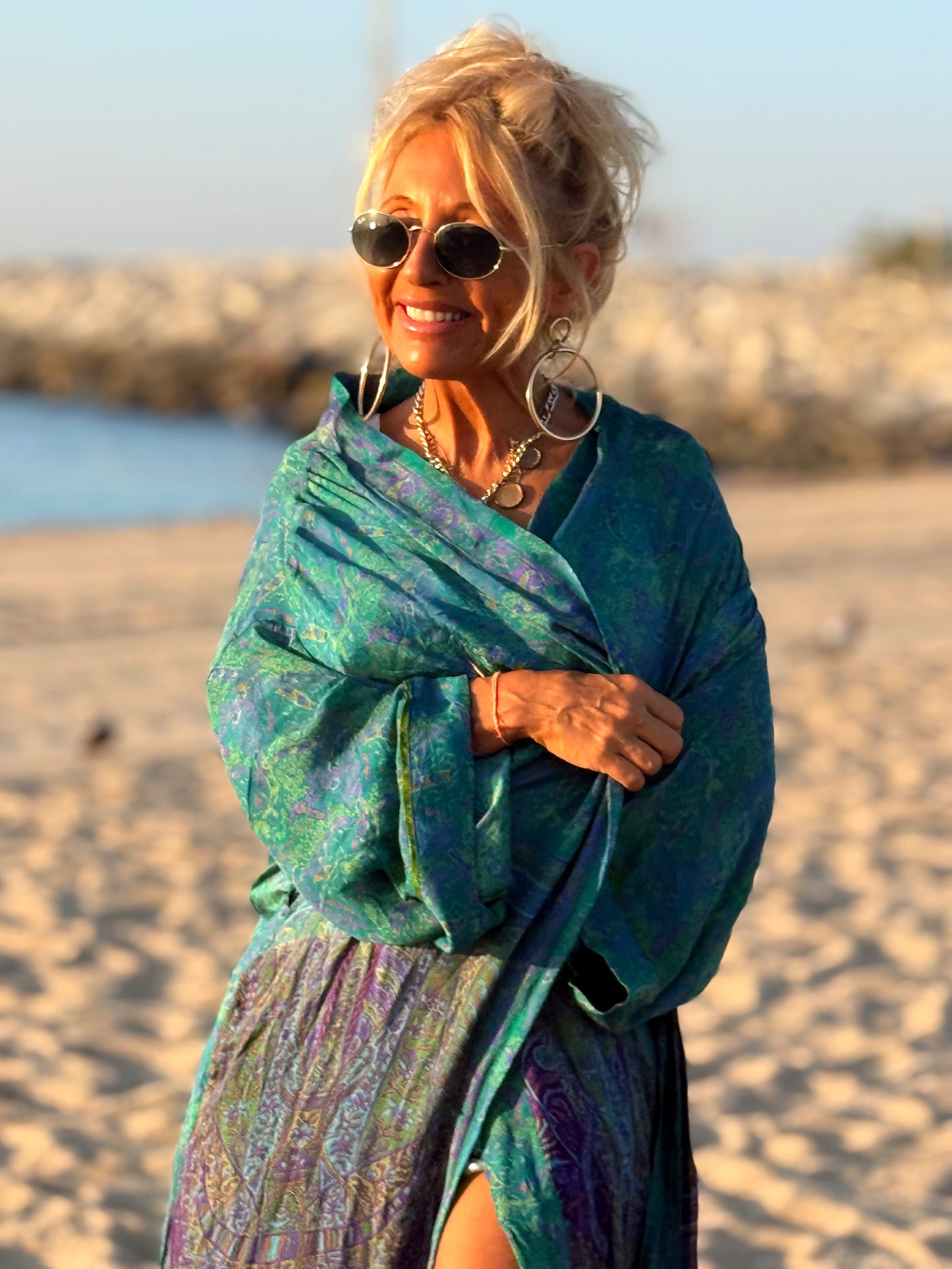 KIMONO ESTAMPADO MANGA 3/4 CREPE DE SEDA MULTICOLOR
