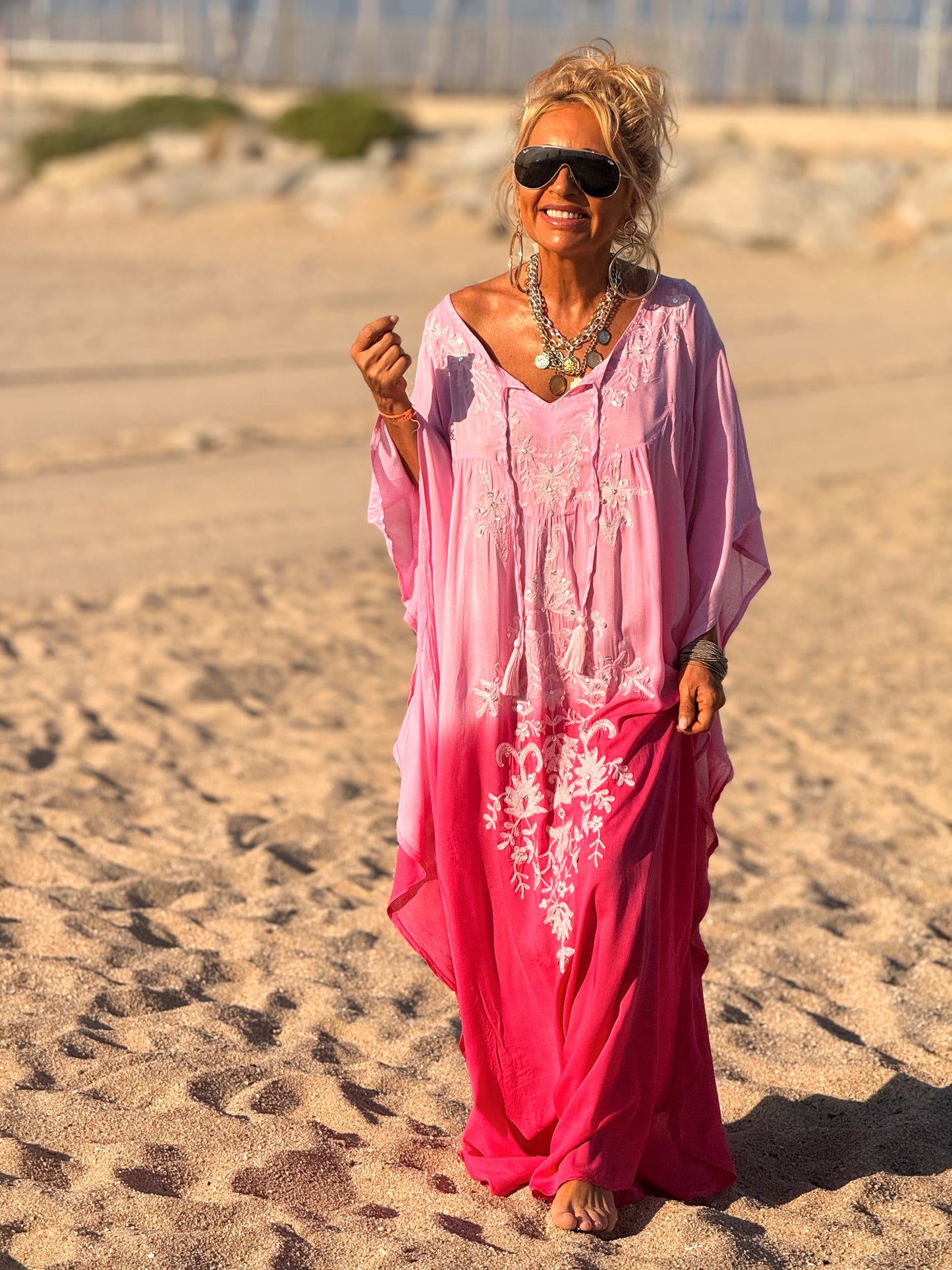 VESTIDO KAFTAN MALLORCA FRAMBUESA