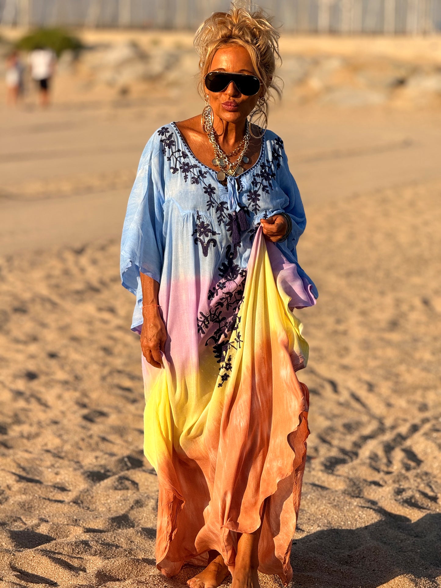 VESTIDO KAFTAN SUPER OVERSIZE IBIZA CELESTE