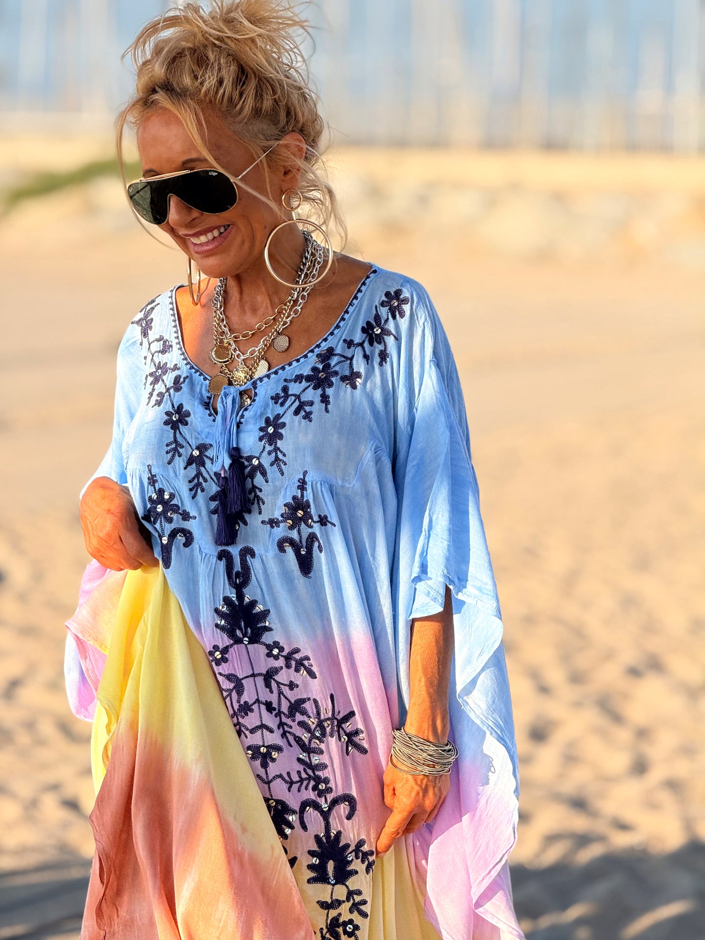 VESTIDO KAFTAN SUPER OVERSIZE IBIZA CELESTE