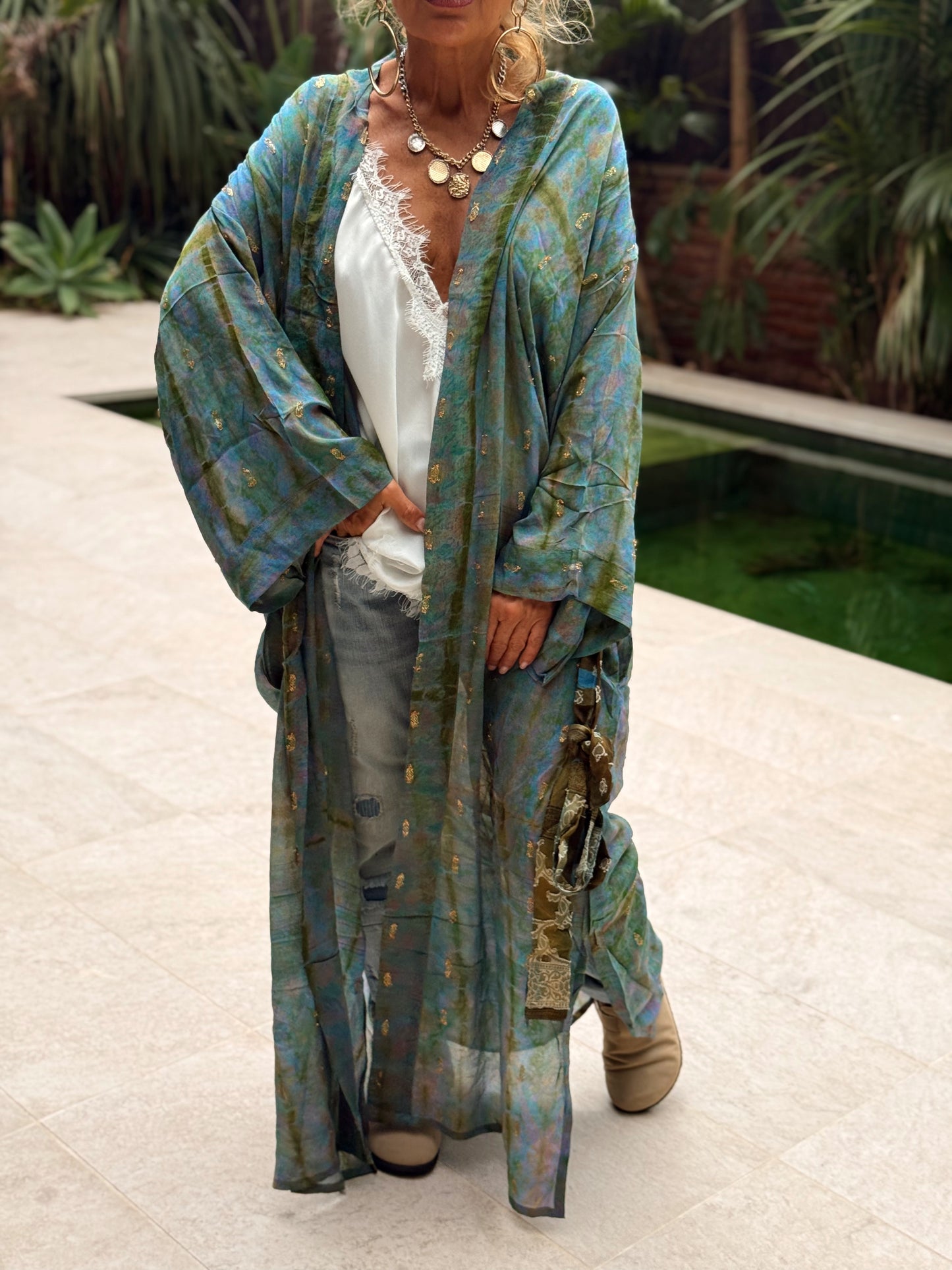 KIMONO ESTAMPADO MANGA 3/4 CREPE DE SEDA MULTICOLOR