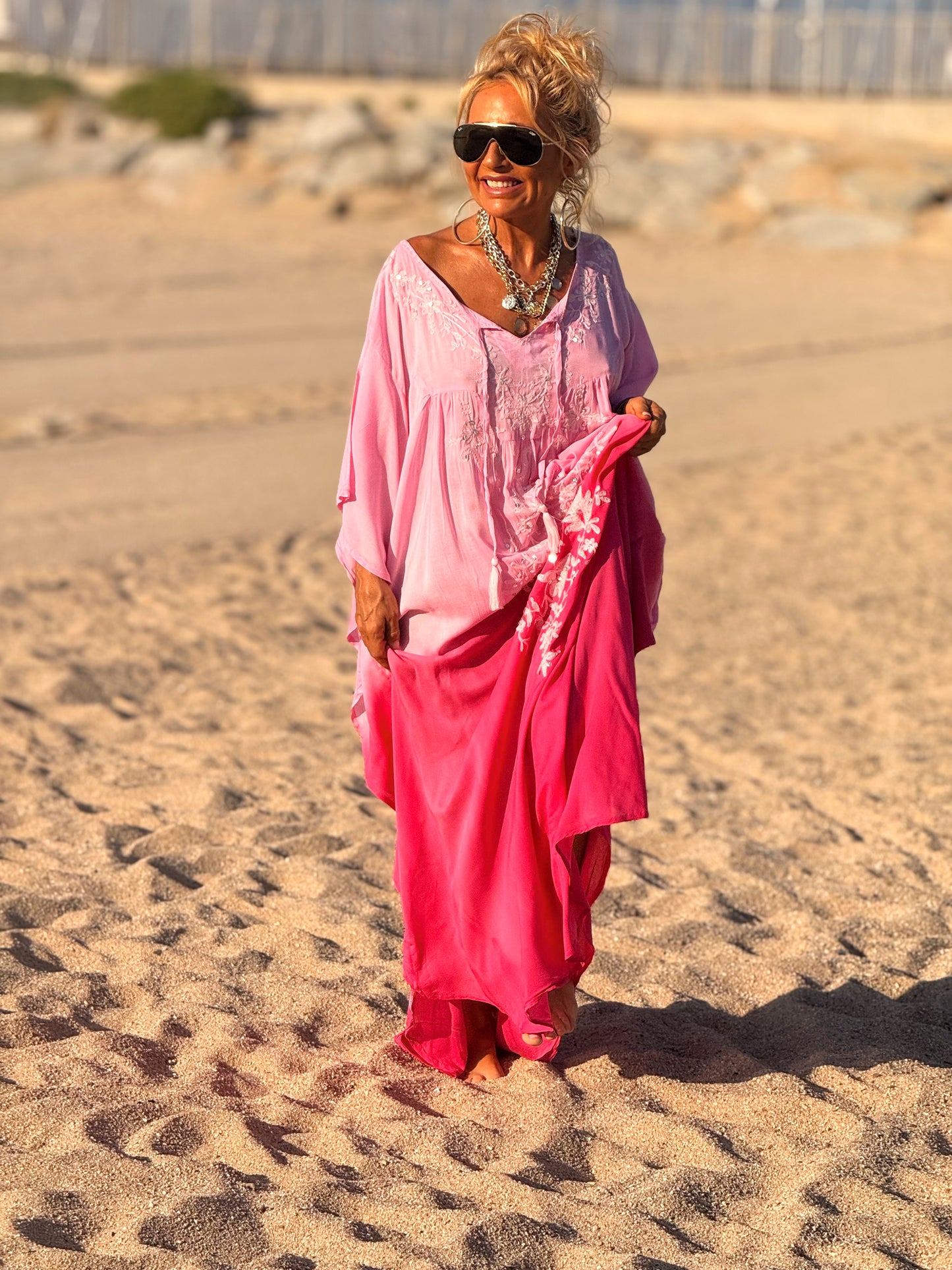 VESTIDO KAFTAN MALLORCA FRAMBUESA