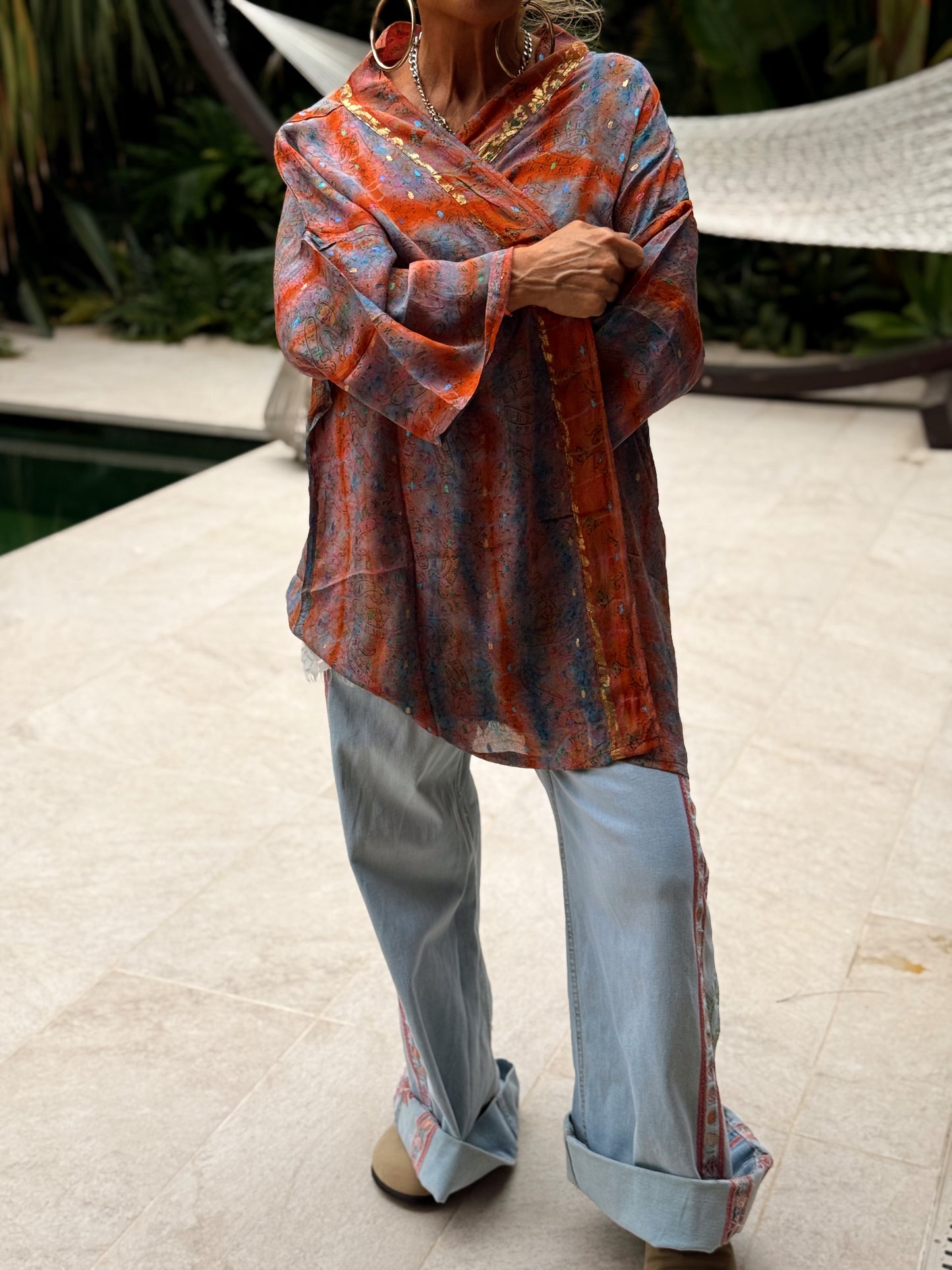KIMONO CORTO ESTAMPADO CREPE DE SEDA MULTICOLOR