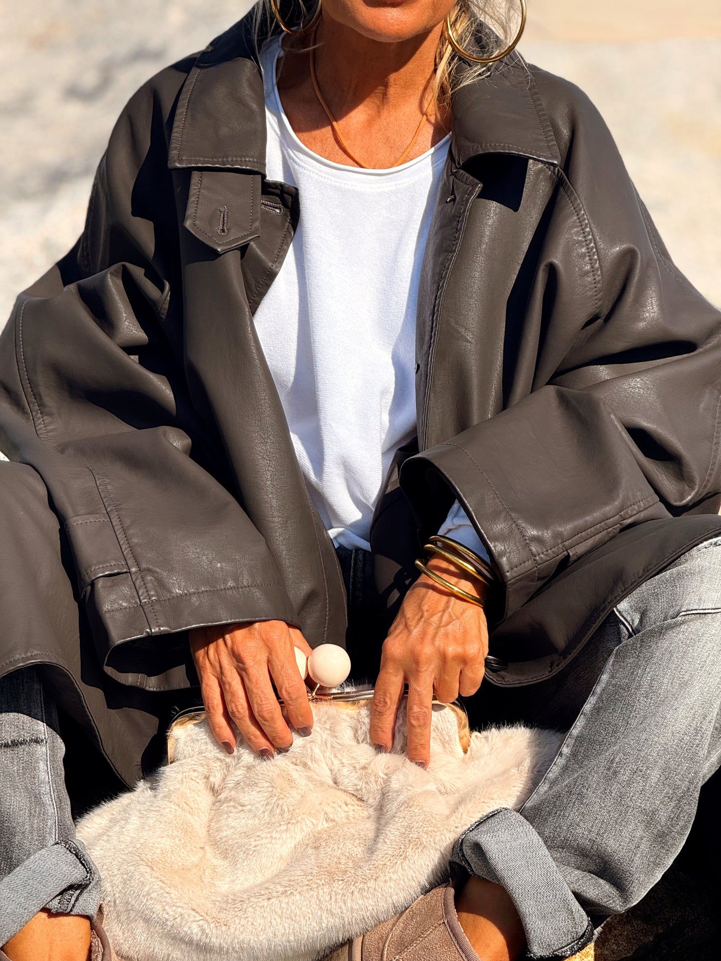 CHAQUETA LARGA POLIPIEL MULTICOLOR