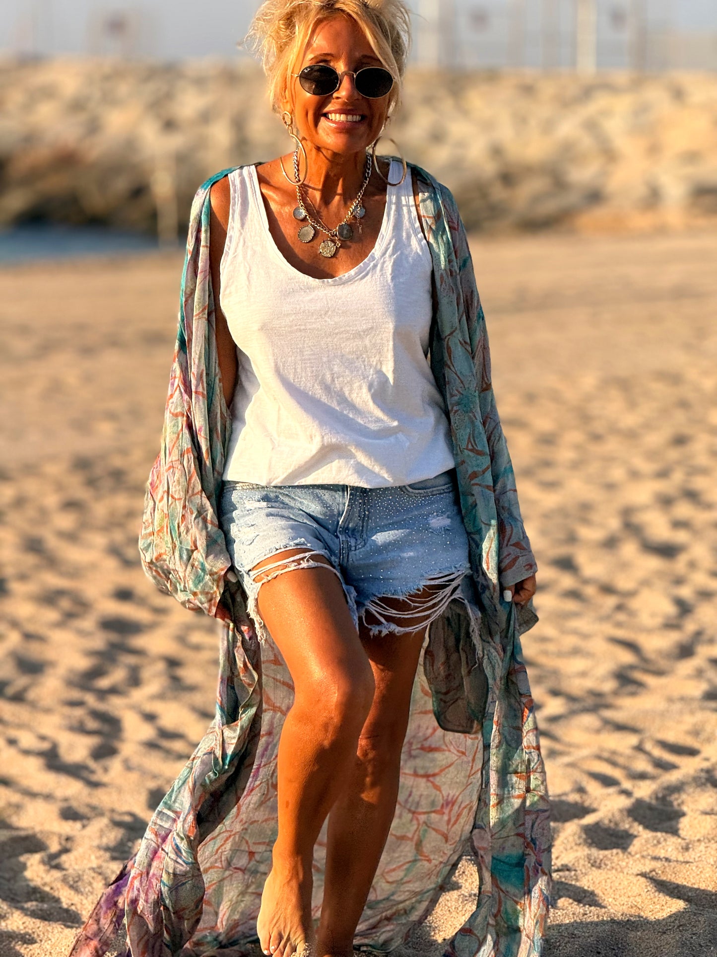KIMONO ESTAMPADO MANGA LARGA CREPE DE SEDA MULTICOLOR