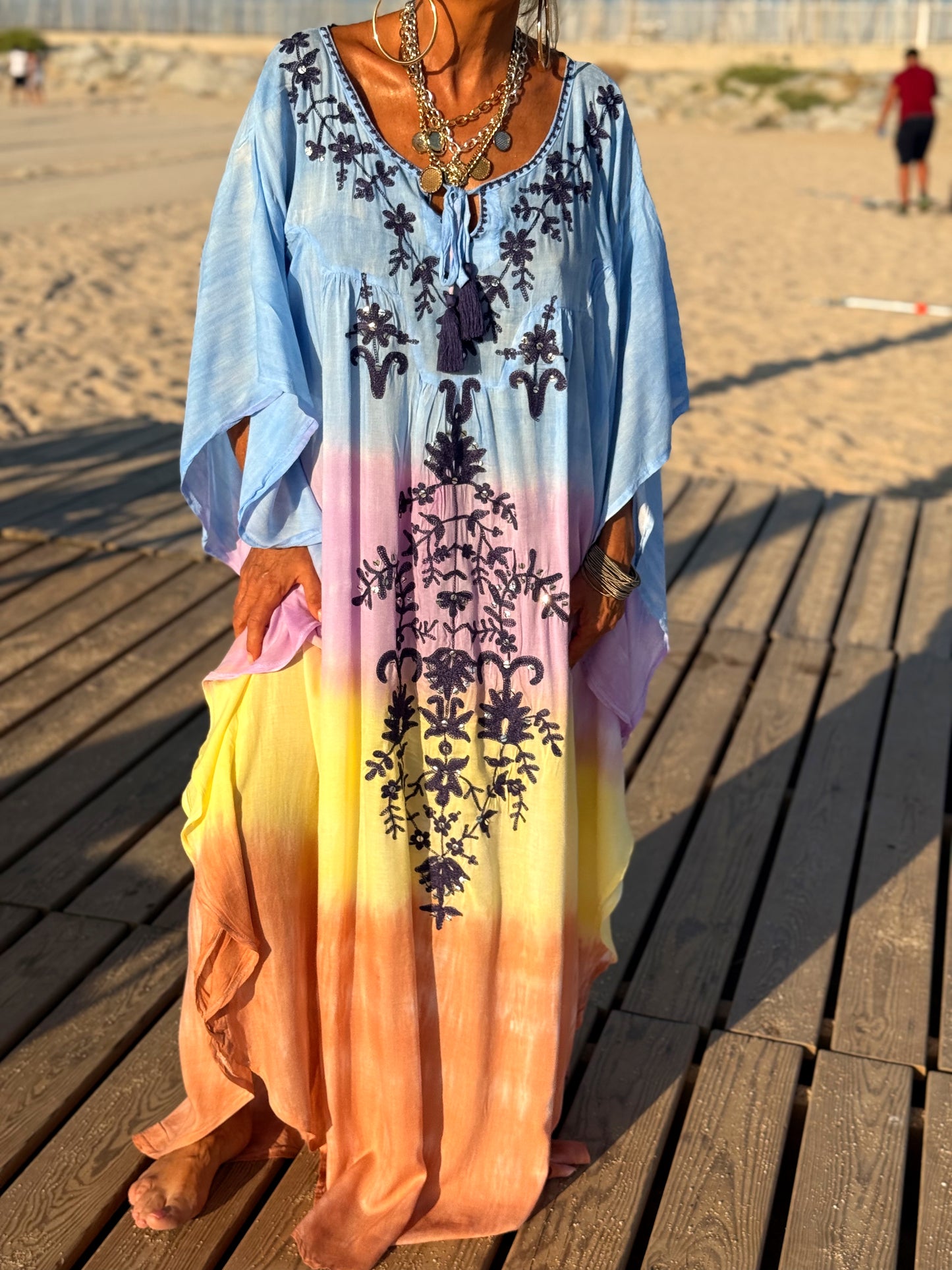 VESTIDO KAFTAN SUPER OVERSIZE IBIZA CELESTE