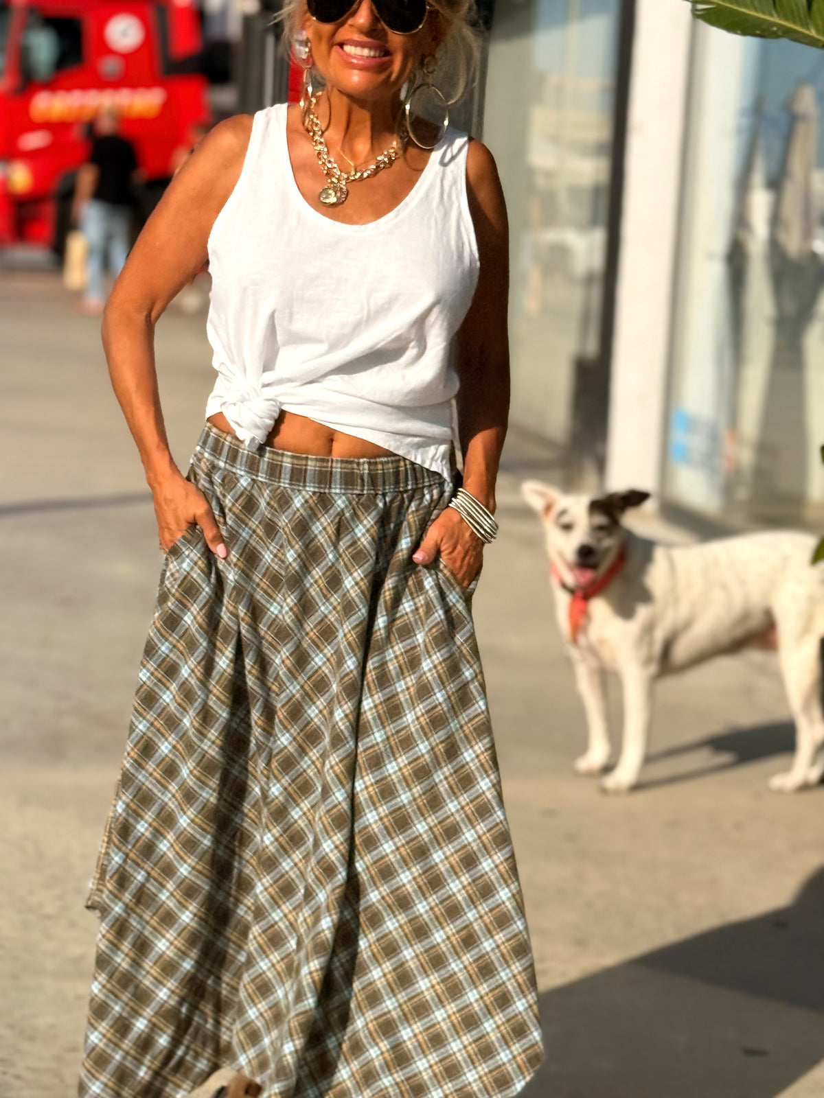 FALDA CUADROS TURQUESA
