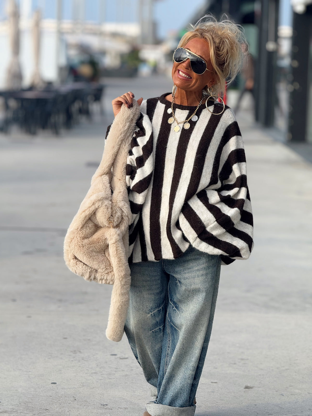 JERSEY OVERSIZE RAYAS MARRÓN