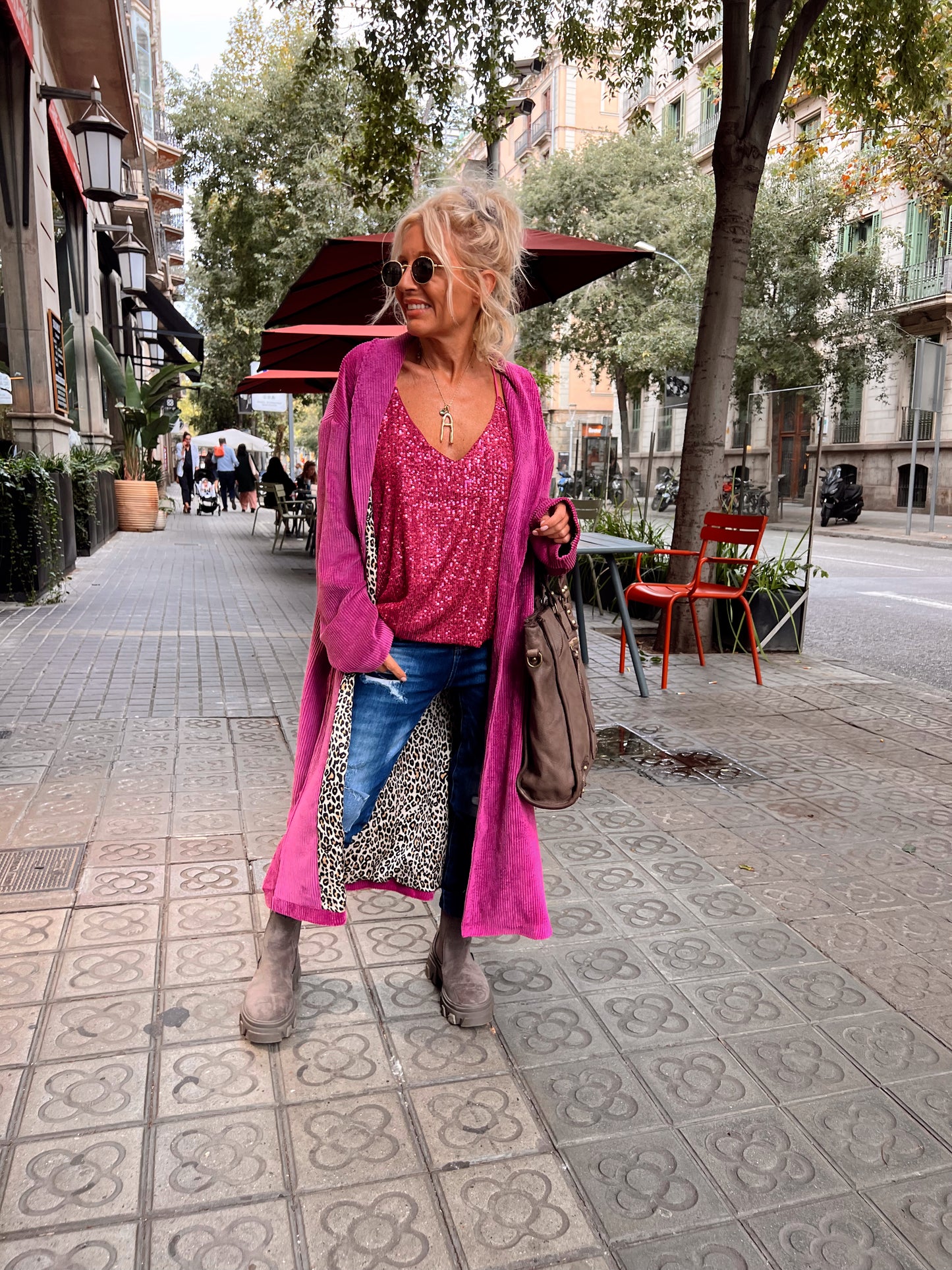 CHAQUETA PANA CON FORRO ANIMAL PRINT FUSCIA