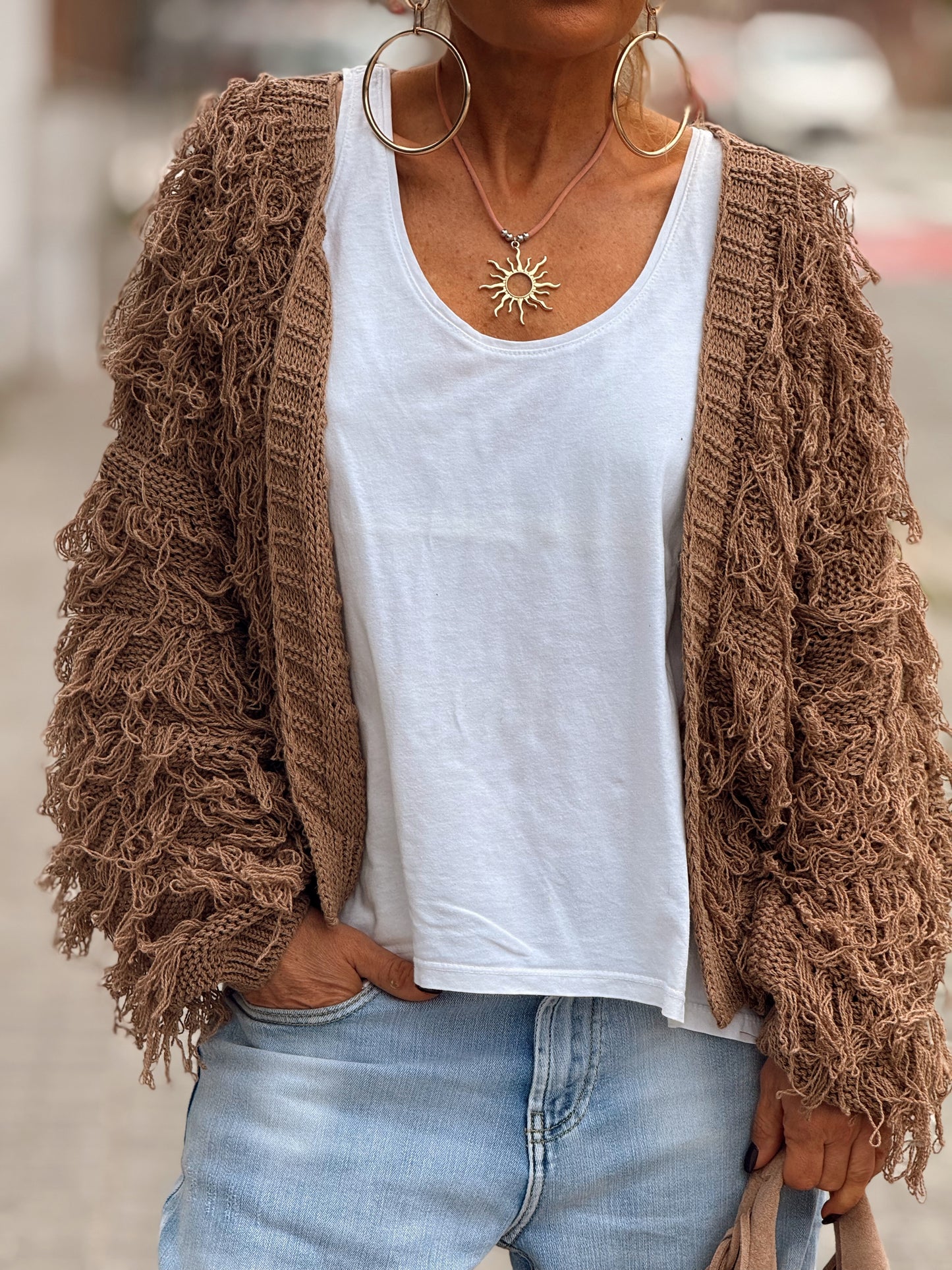 CARDIGAN CON FLECOS KEZIA MULTICOLOR