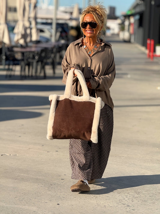 PANTALON OVERSIZE CUADROS LILIANA MARRÓN