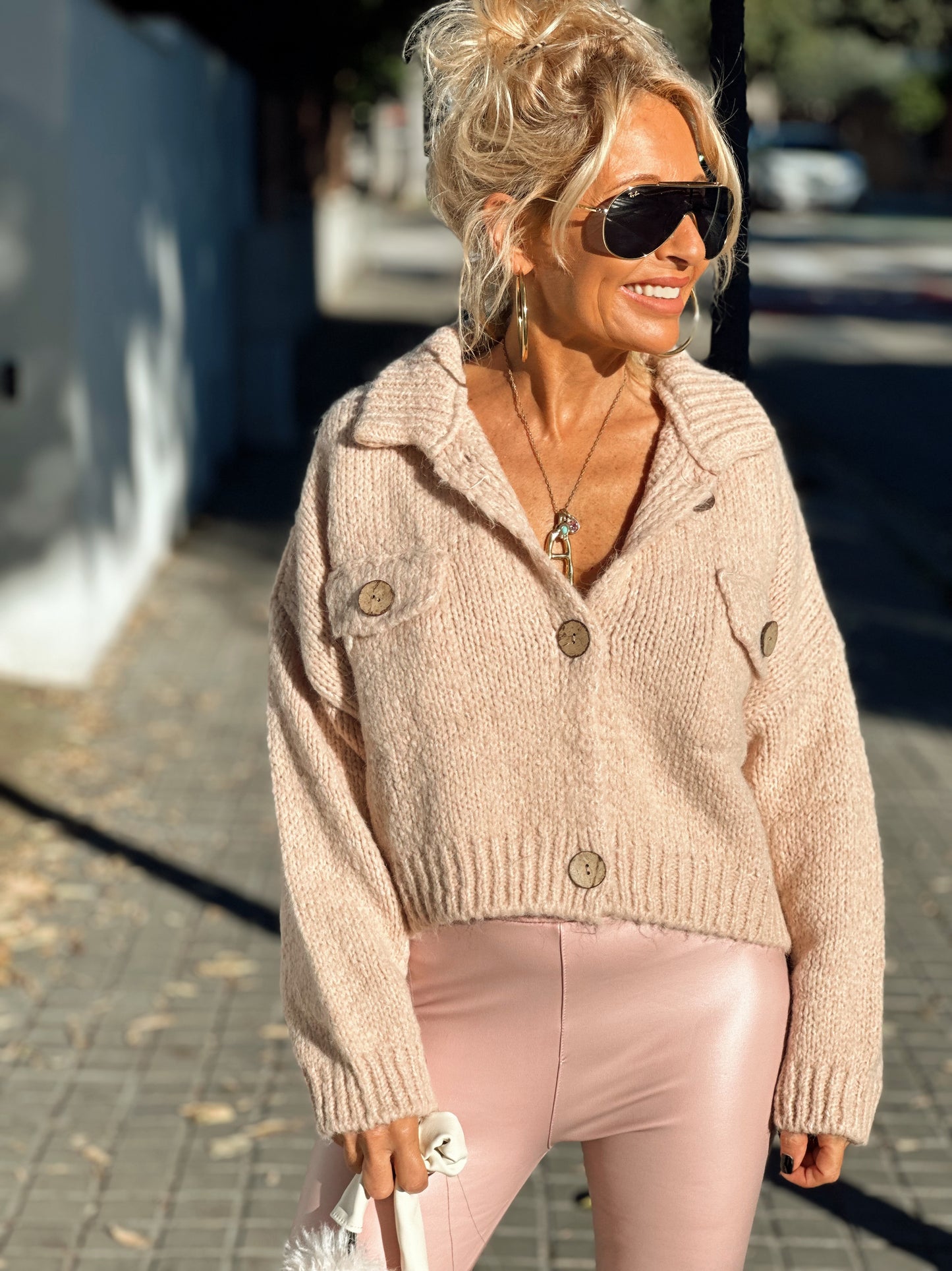 CHAQUETA DE PUNTO CROP-TOP ROSA