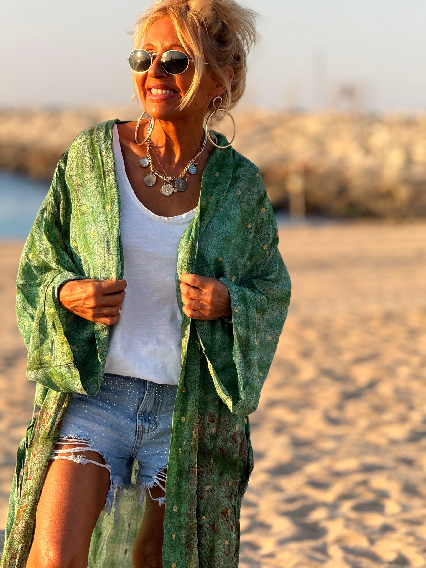 KIMONO ESTAMPADO MANGA LARGA CREPE DE SEDA MULTICOLOR