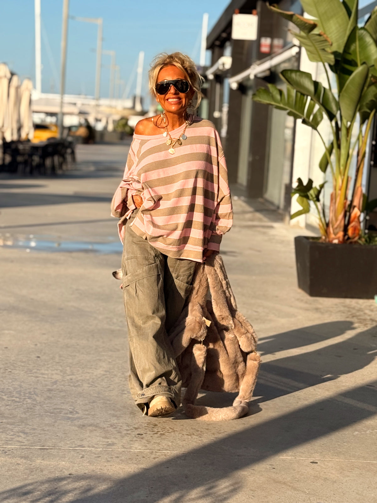 SUDADERA OVERSIZE RAYAS JUSTINE ROSA BABY