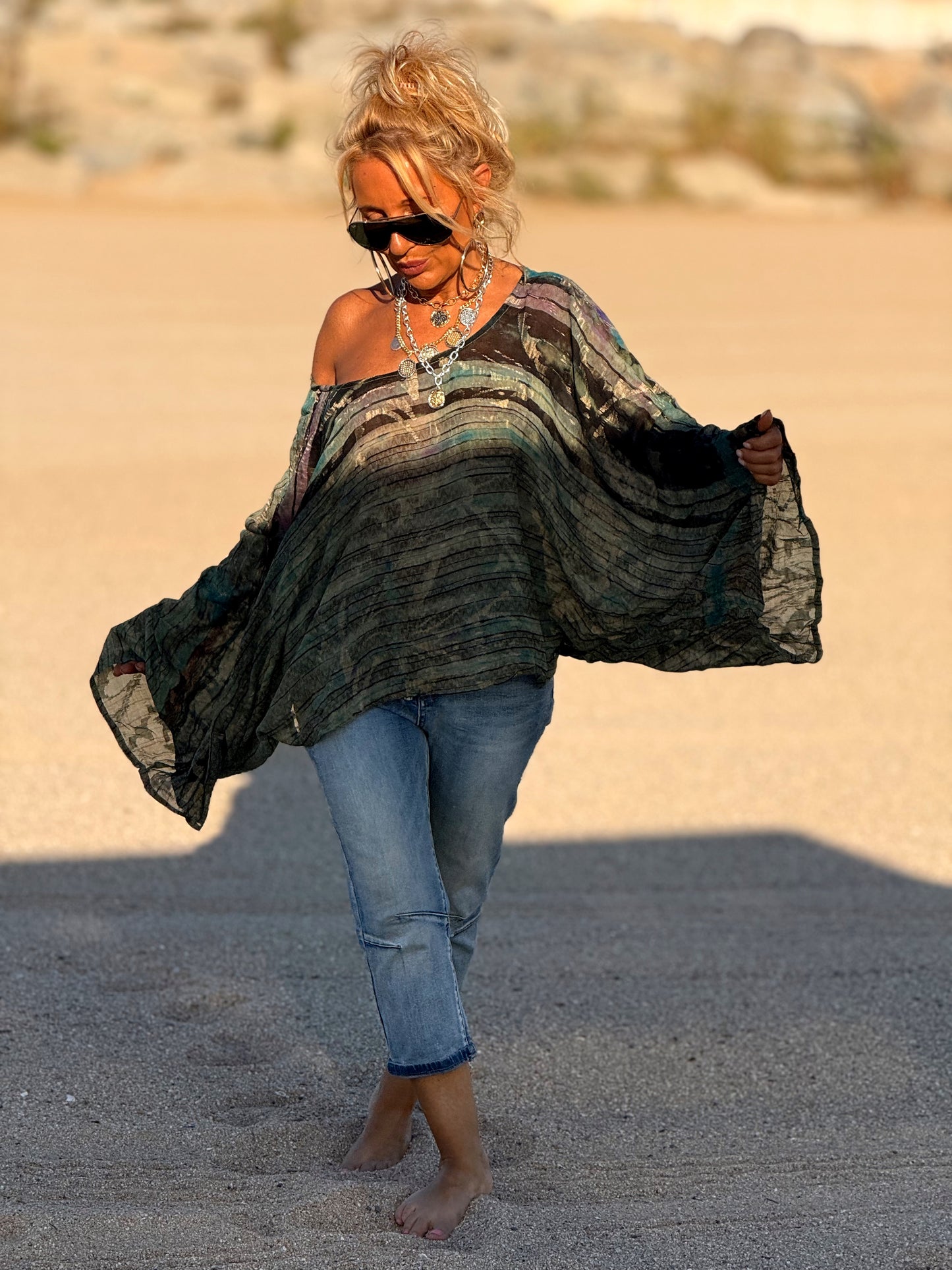 BLUSA-CAPA ESTAMPADO CREPE DE SEDA INDY MULTICOLOR