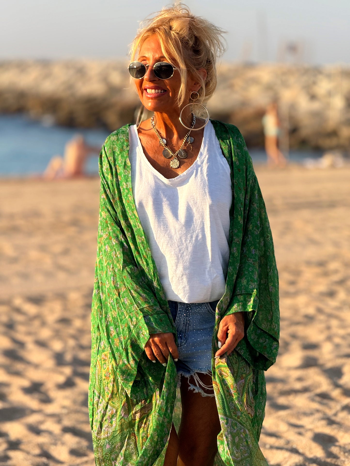 KIMONO ESTAMPADO MANGA LARGA CREPE DE SEDA MULTICOLOR