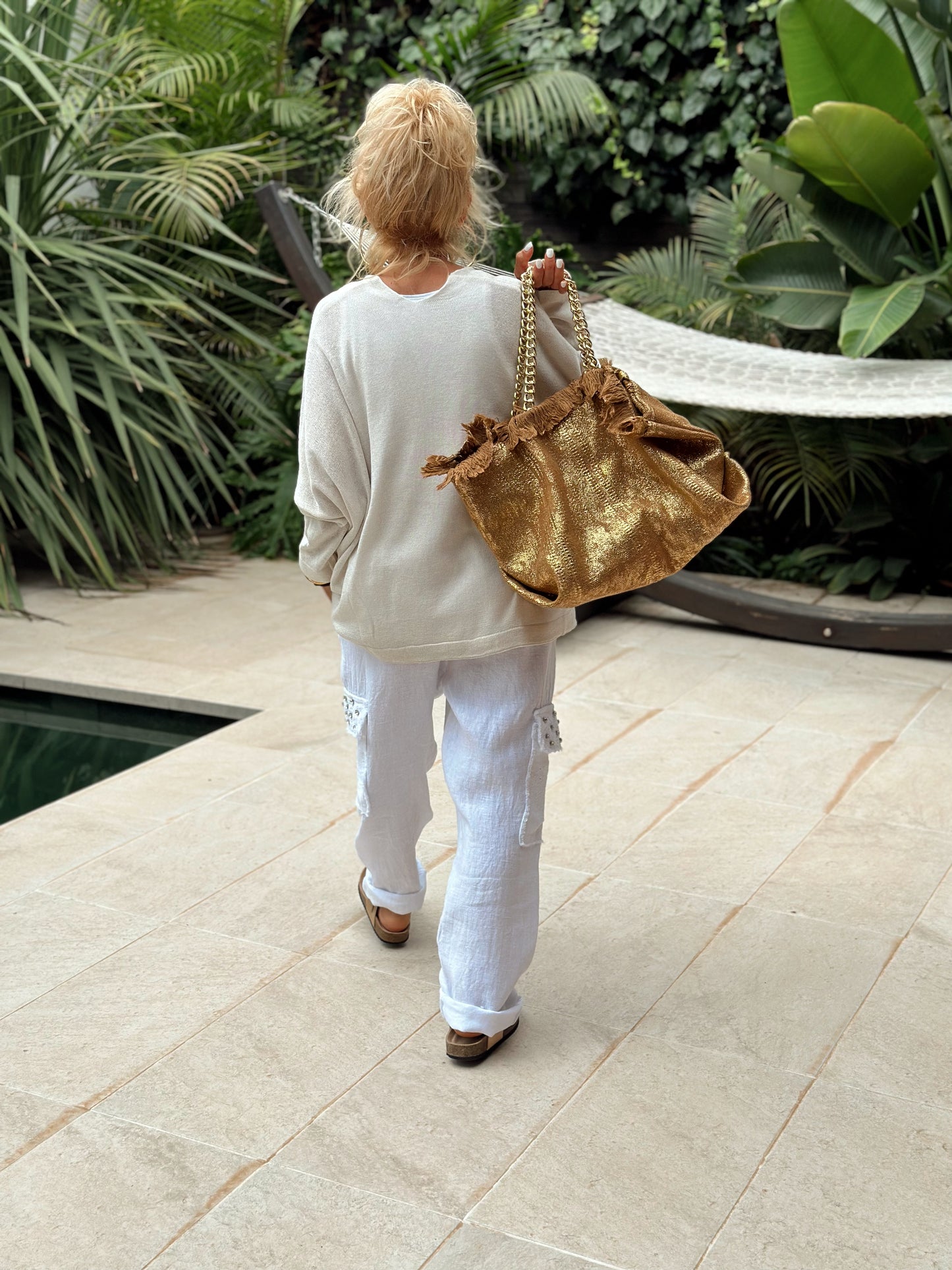 PANTALON CON LENTEJUELAS CON BOLSILLO ST-TROPEZ BLANCO