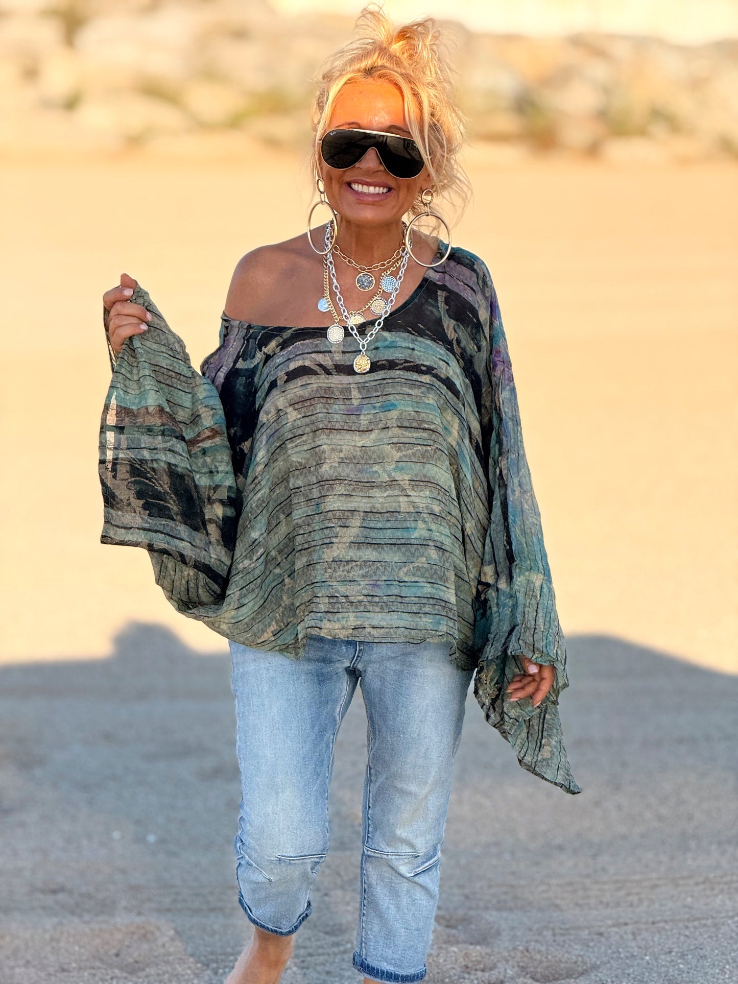 BLUSA-CAPA ESTAMPADO CREPE DE SEDA INDY MULTICOLOR