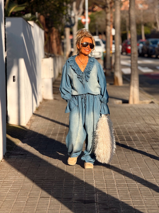 BLUSA VAQUEROS VOLANTE MULTICOLOR