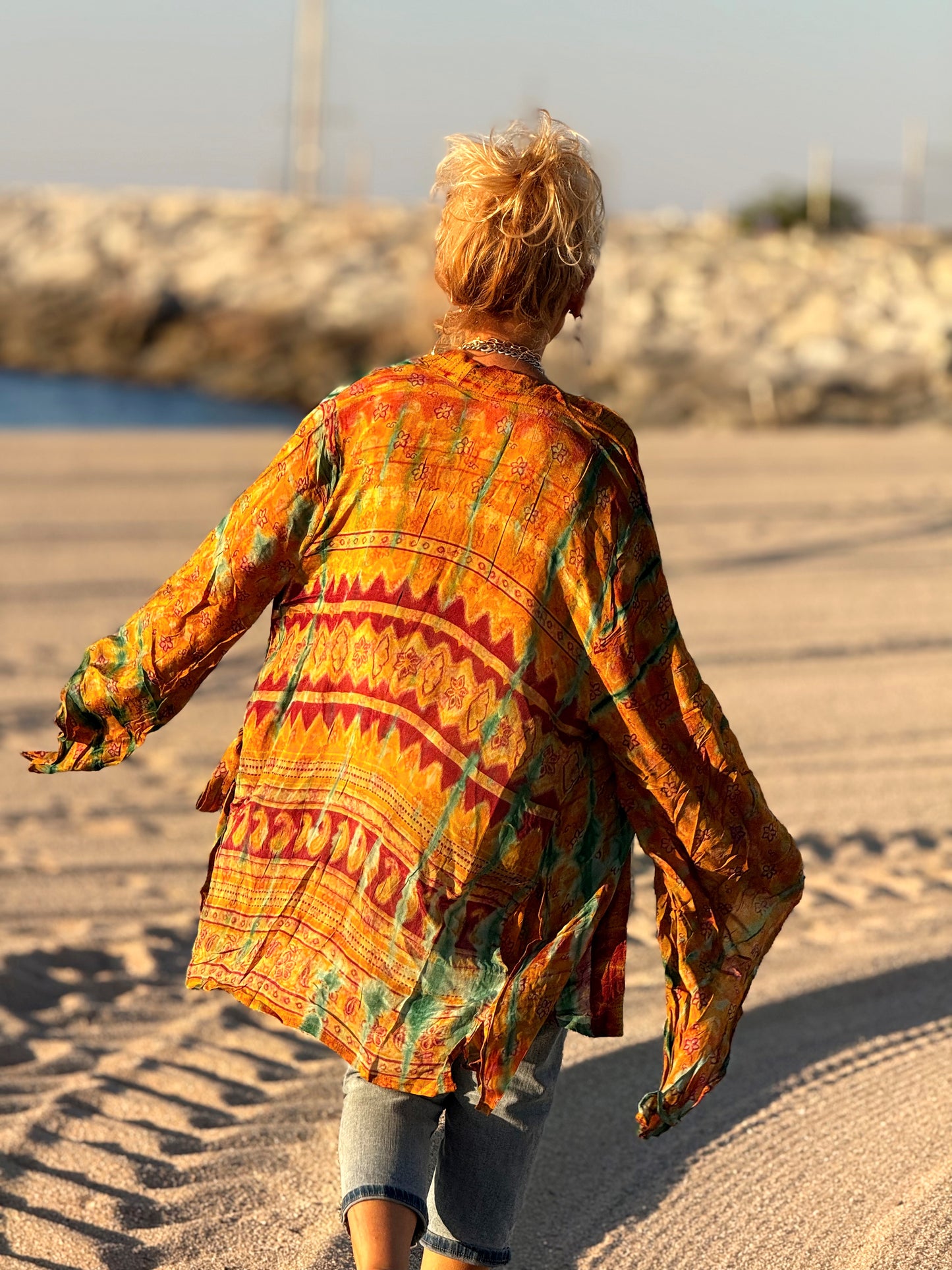 KIMONO CORTO ESTAMPADO MANGA LARGA CREPE DE SEDA MULTICOLOR